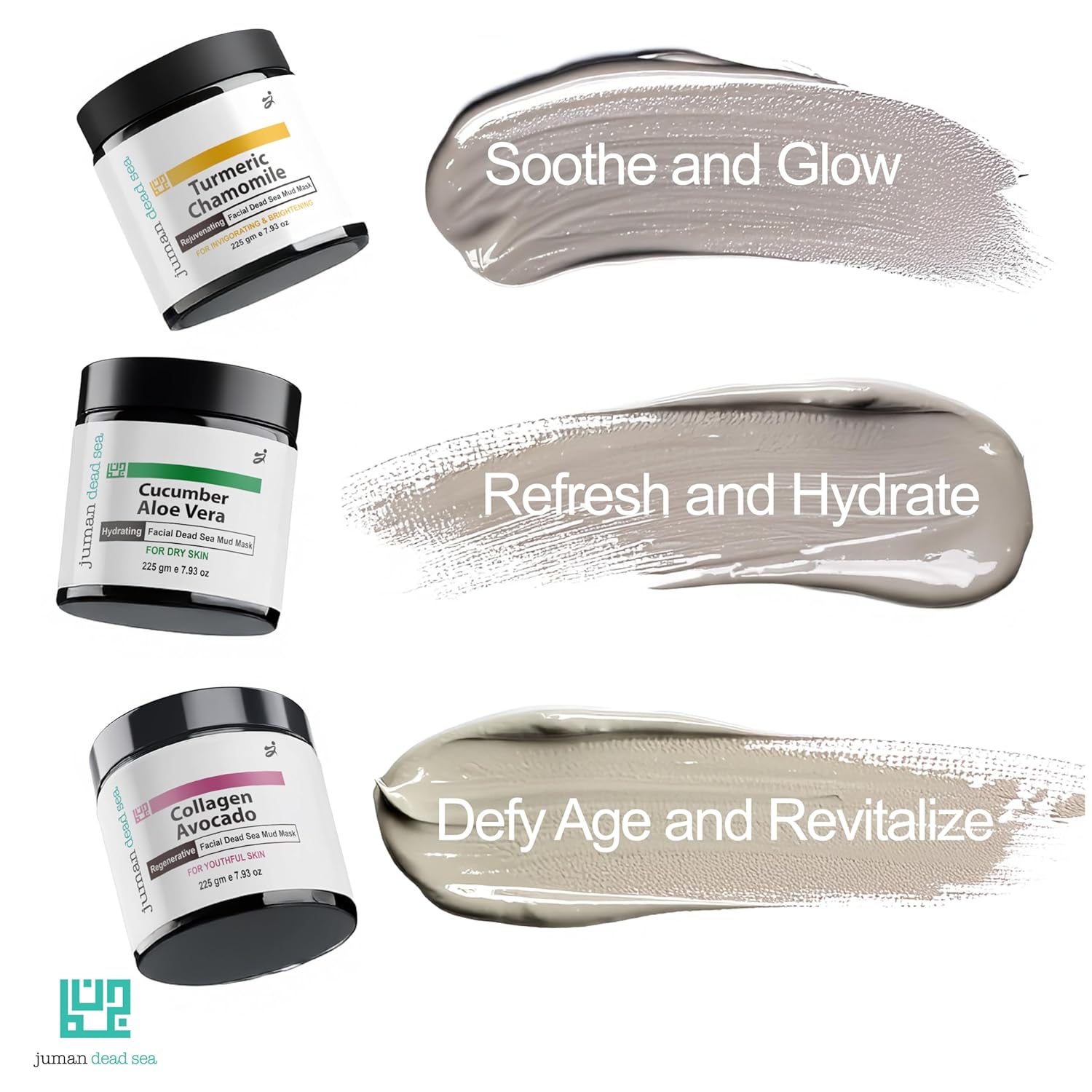 JUMAN Dead Sea Minerals Facial Care Set | For Dry Skin | Mud Mask Set with Essential Oils & Plant Extracts | Nourishes, Protects & Hydrates | SLS & Paraben Free | Vegan | Pack of 3