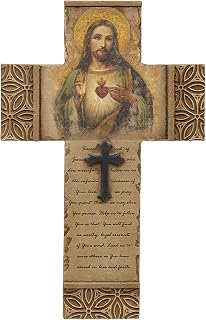 Joseph's Studio by Roman - Sacred Heart Wall Cross, Renaissance Collection, 8" H, Resin and Stone, Religious Gift, Decoration, Collection, Durable, Long Lasting