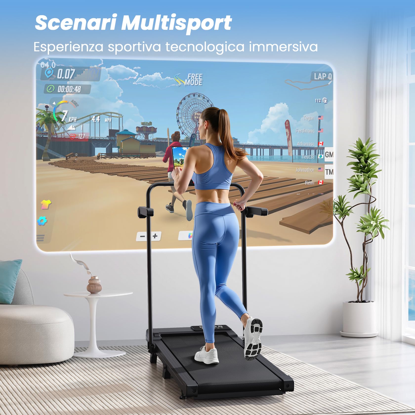 Superun Raceable Tapis Roulant per Indossabili High-tech, Walking Pad Pieghevole da 136KG con Controllo APP, Tapirulan per Casa con gare multi-corridori