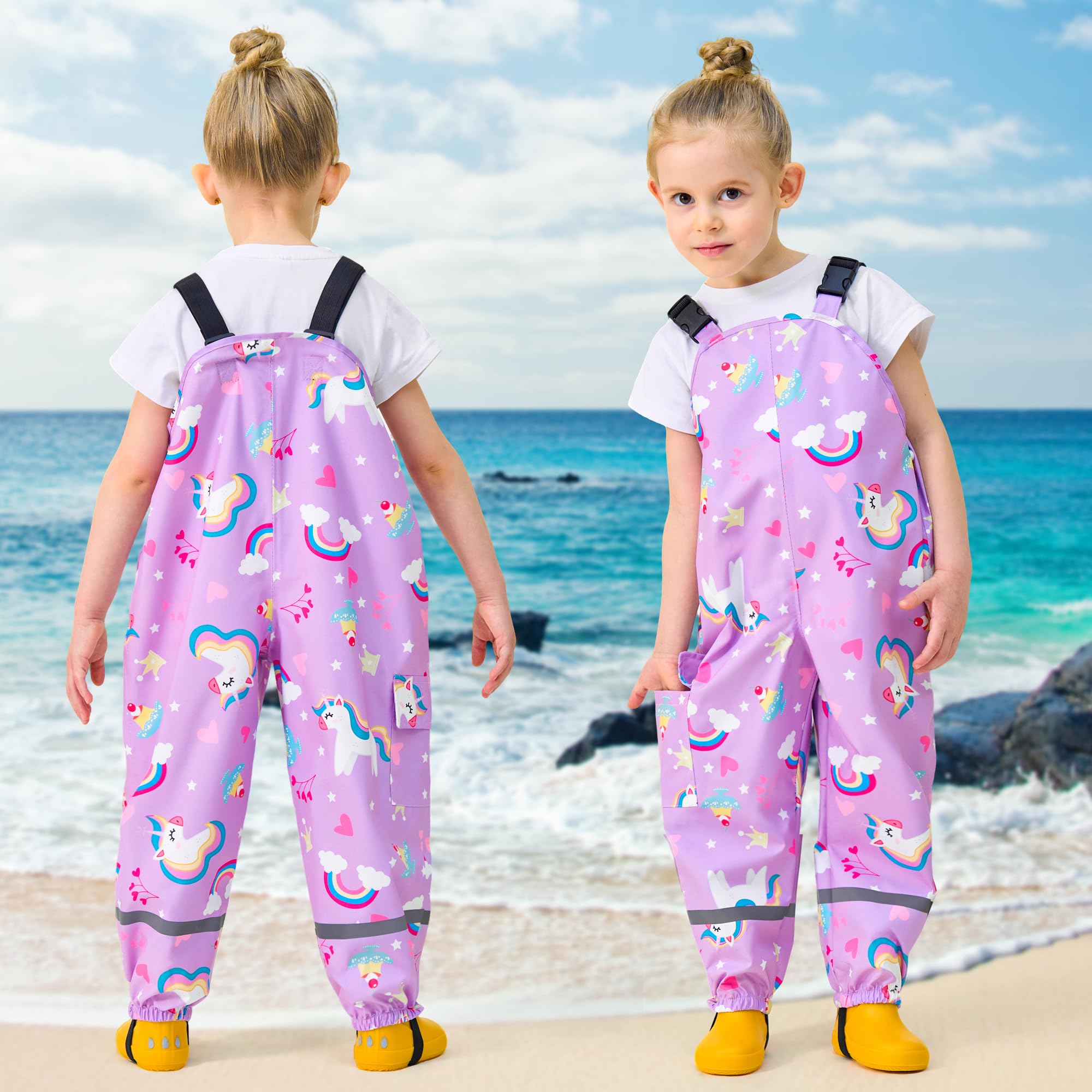 Salopette de Pluie Imperméable pour Enfants, Garçons Fille Non doublée Pantalon Coupe-Vent et imperméable Pluie, Tout-Petits Anti-Boue Léger Pantalon avec Réfléchissant pour 2-7 Ans