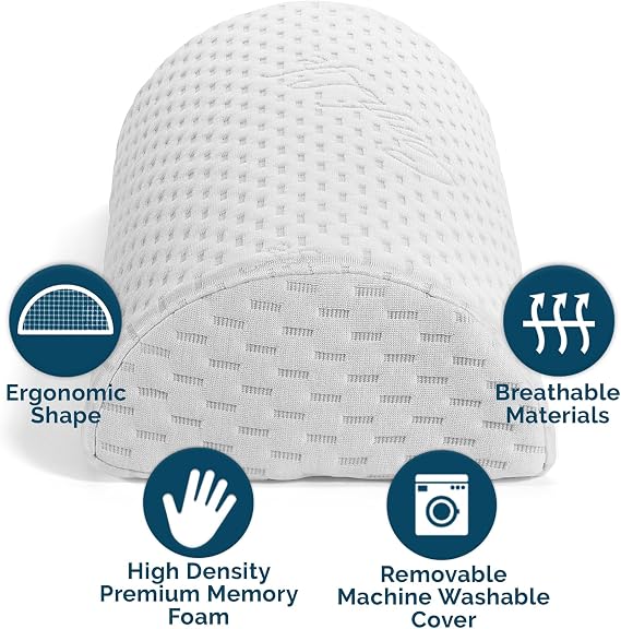ComfiLife Knee Pillow for Back Sleeping 100% Memory Foam Bolster Pillow for Legs Under Knee Pillow for Sleeping on Back Leg & Hip Pain Relief for Side Sleepers Half Moon Pillow