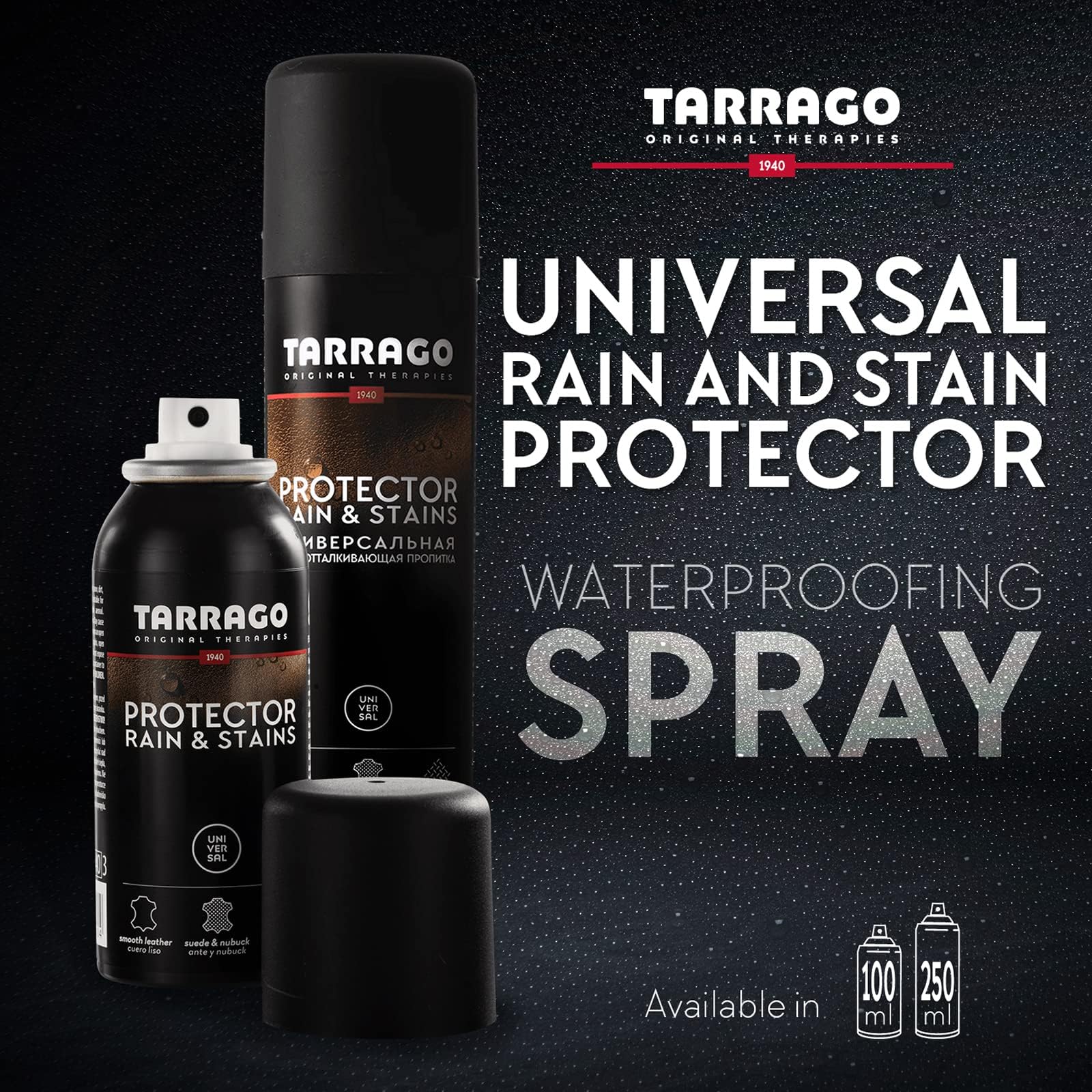 Tarrago Protector Universal | Spray Impermeabilizante para Calzado | Para Superficies de Cuero y Textiles | Protege del Agua y Lluvia | Protector de calzado Invisible 250 ml