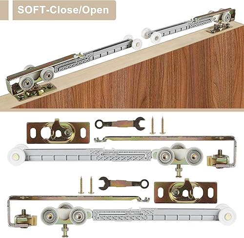 Miniatura 2 de Sliding Pocket Door Soft Close Hanger Fit Johnson Part #1060 Replacement Kit, 1" Nylon Ball Bearing Wheels, 200lbs Weight Capacity, Single Direction