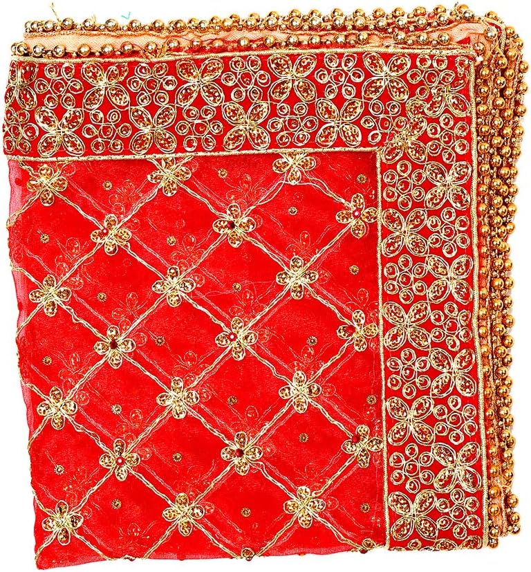 Aditri Creation Red Decorative Cloth Chunari (Size :- 18 Inches x 36 Inches) Chunni Puja Festival Decoration Chunr MATA Ki Chunri for Statue Chowki Aasan Mat Posters Frame (1 Meter)