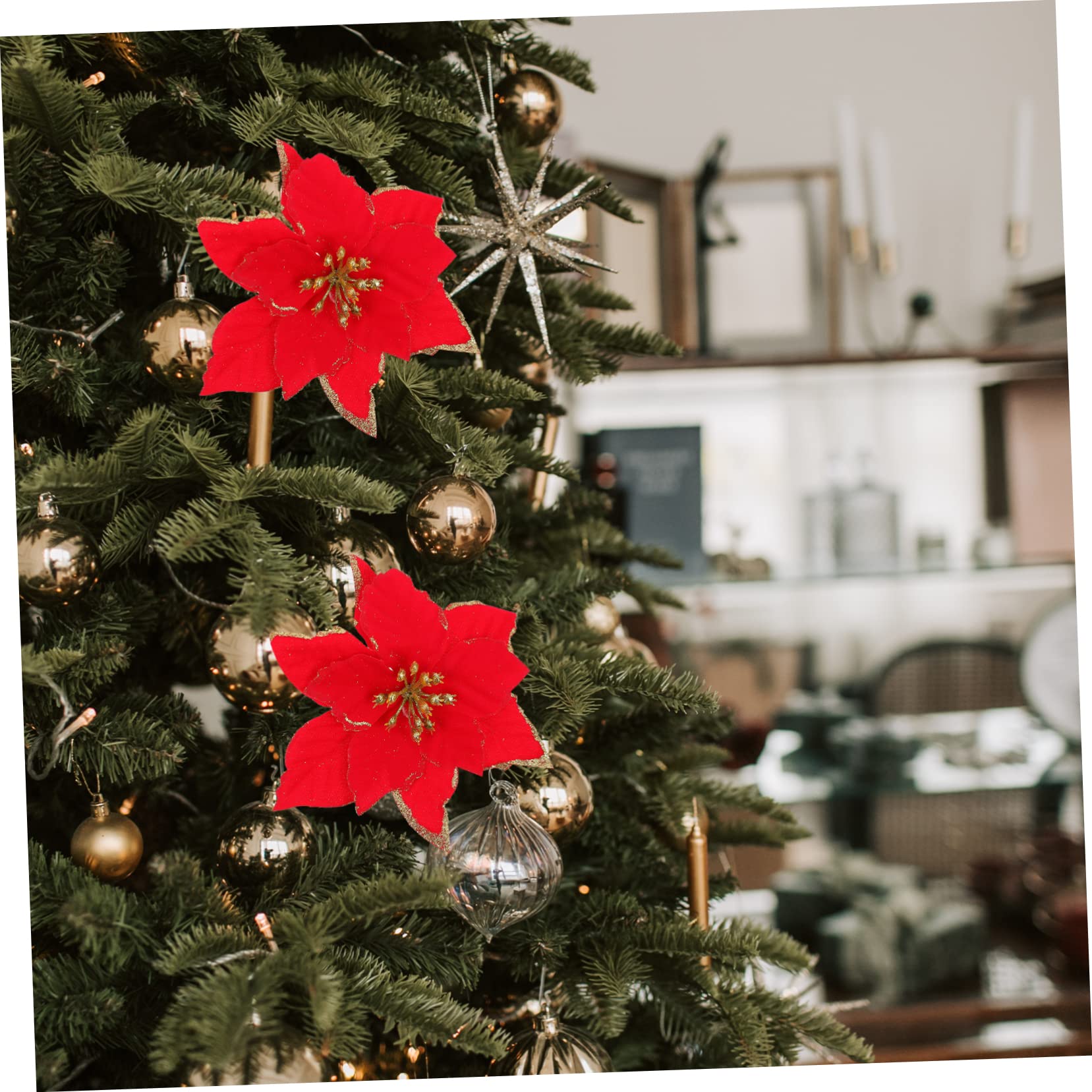 Cabilock 72piezas Flores Artificiales para Decoración De Árbol De Navidad Adornos De Poinsettia Rojos Suministros para Fiestas y Mesa De Navidad Decoración De Escenas Festivas