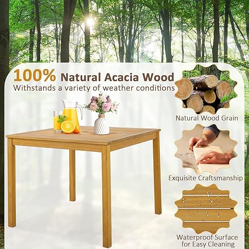 Miniatura 7 de Tangkula Mesa de comedor cuadrada para exteriores, mesa de comedor de madera de acacia para 4 personas con agujero para sombrilla de 1.9 pulgadas,