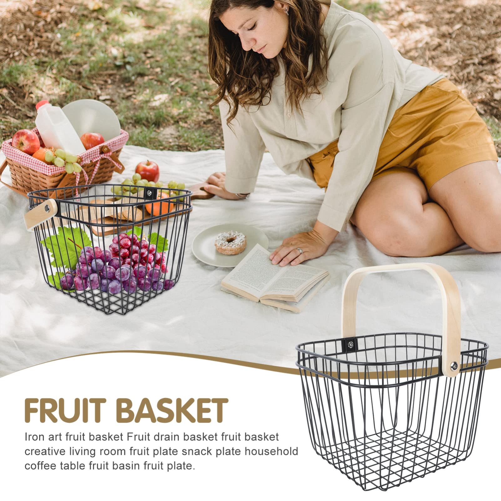 Cabilock Panier de rangement pour fruits et légumes - Style métallique - Noir - Petites lignes géométriques uniques