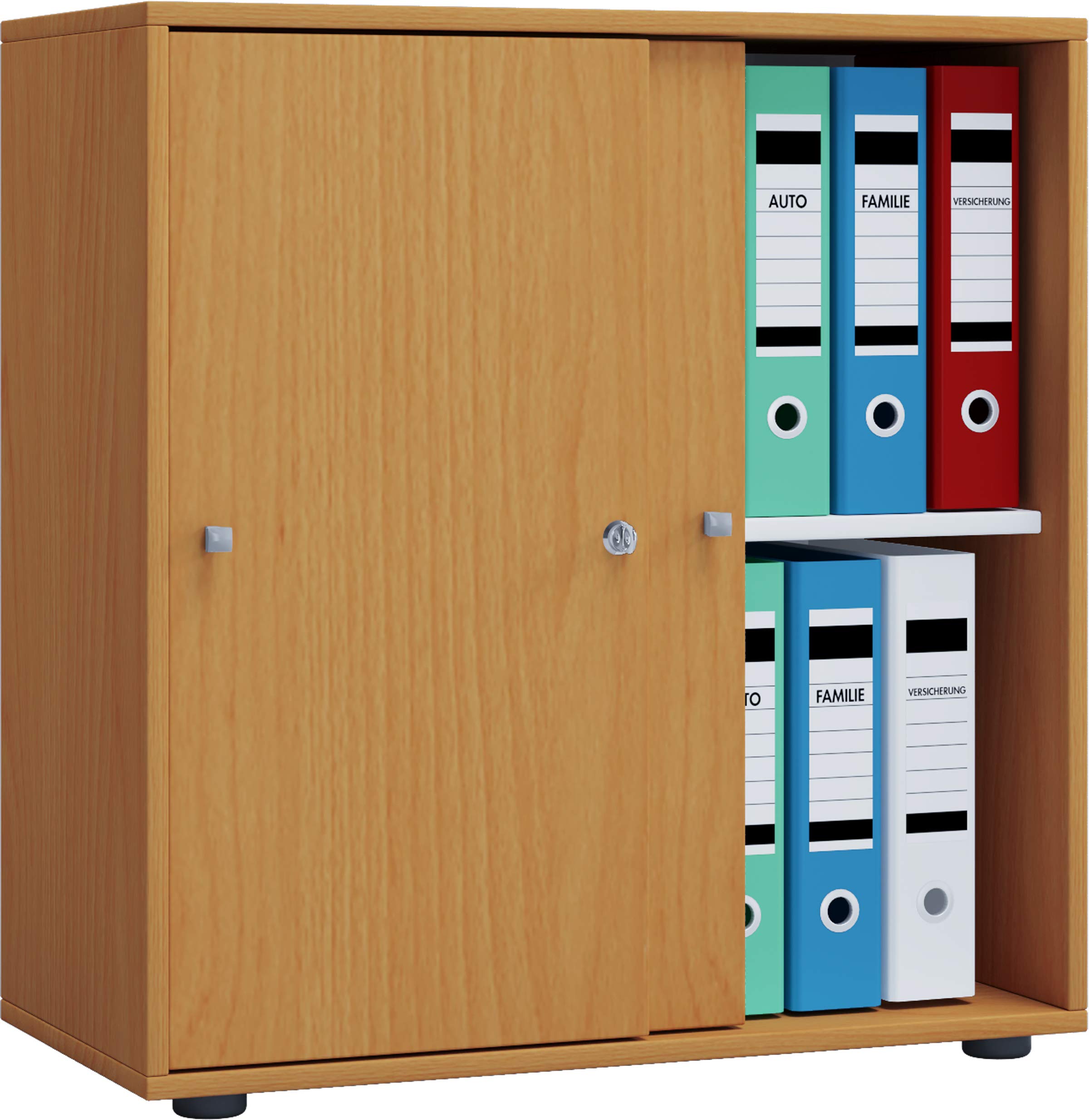 VCM Büroschrank mit 2 Fächern | moderner Aktenschrank mit Schiebetüren und Schloss | Maße ca. B. 70 x H. 73 x T. 37 cm – Lona 2-Fach abschließbar