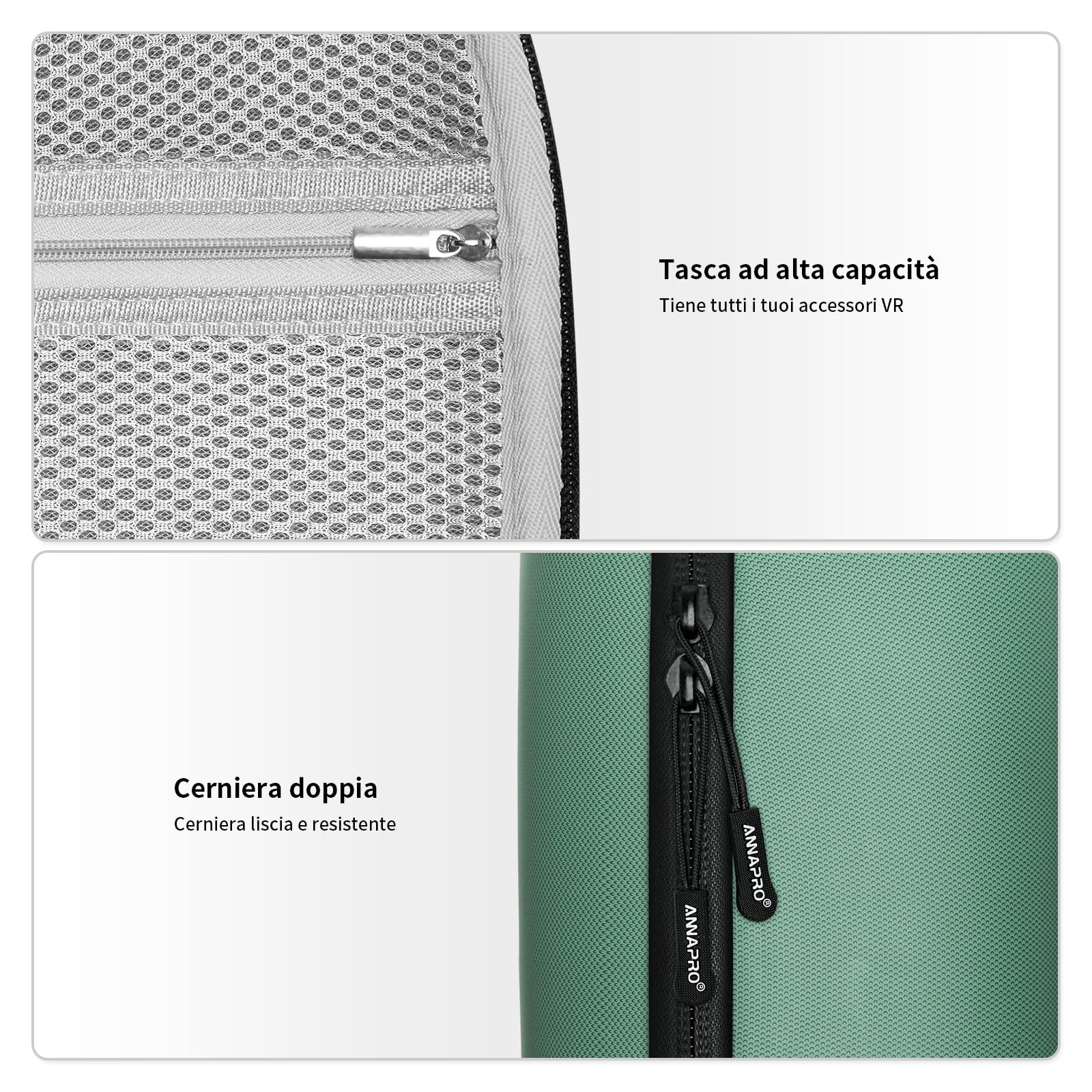 Custodia per Meta Quest 3S/Quest 3, Compatibile con il cinturino Battery Elite, controller e altri accessori, Custodia rigida per il trasporto e protezione superiore per viaggi, Verde - 5
