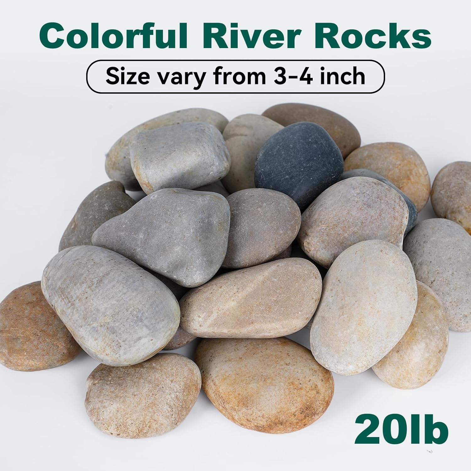 Pulovin 20 lbs River Rocks for Aquarium, 3-4 Inch Fish Tank Rocks, Natural Decorative Garden Rocks Outdoor Landscaping, Large Stone for Walkways, Yard, Vases, Crafts