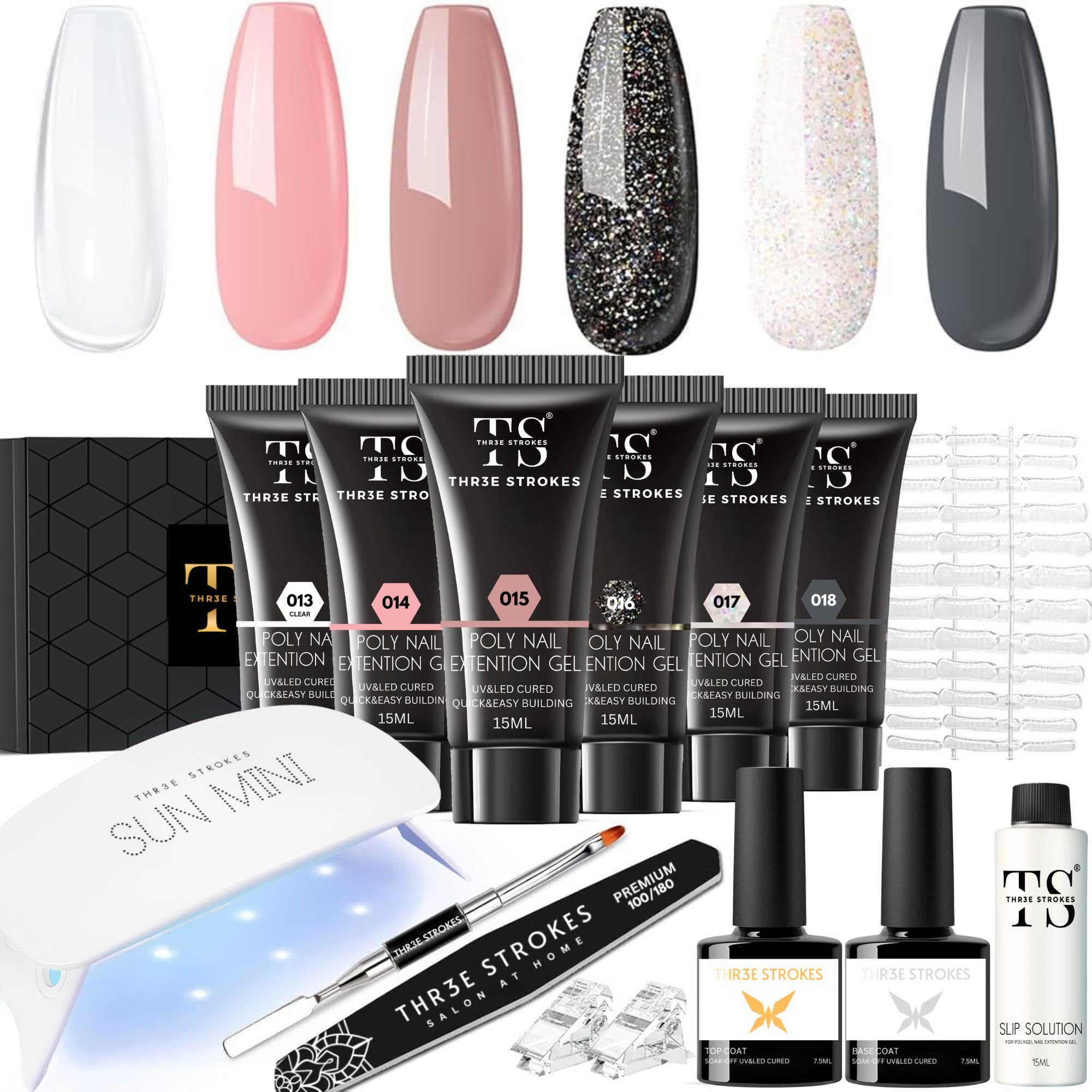 THR3E STROKES Poly Nail Gel Extension Kit for Builder Gel UV Nail Art Kit Nail Extension Set (Nude, Pink, White) (62 Items in the set)( MINIMUM 180S TO DRY)(BEGGINERS KIT) (3)-image-19