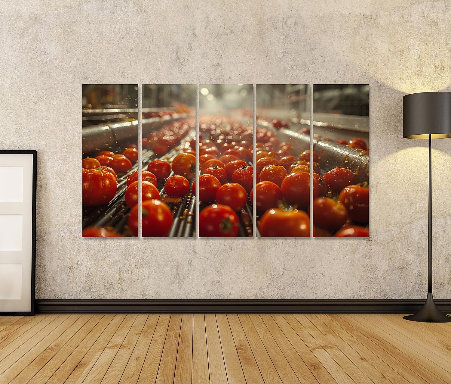 islandburner Primer cuadro sobre lienzo tomates maduros se lavan en la planta de procesamiento de alimentos en cinta transportadora Imágenes murales carteles