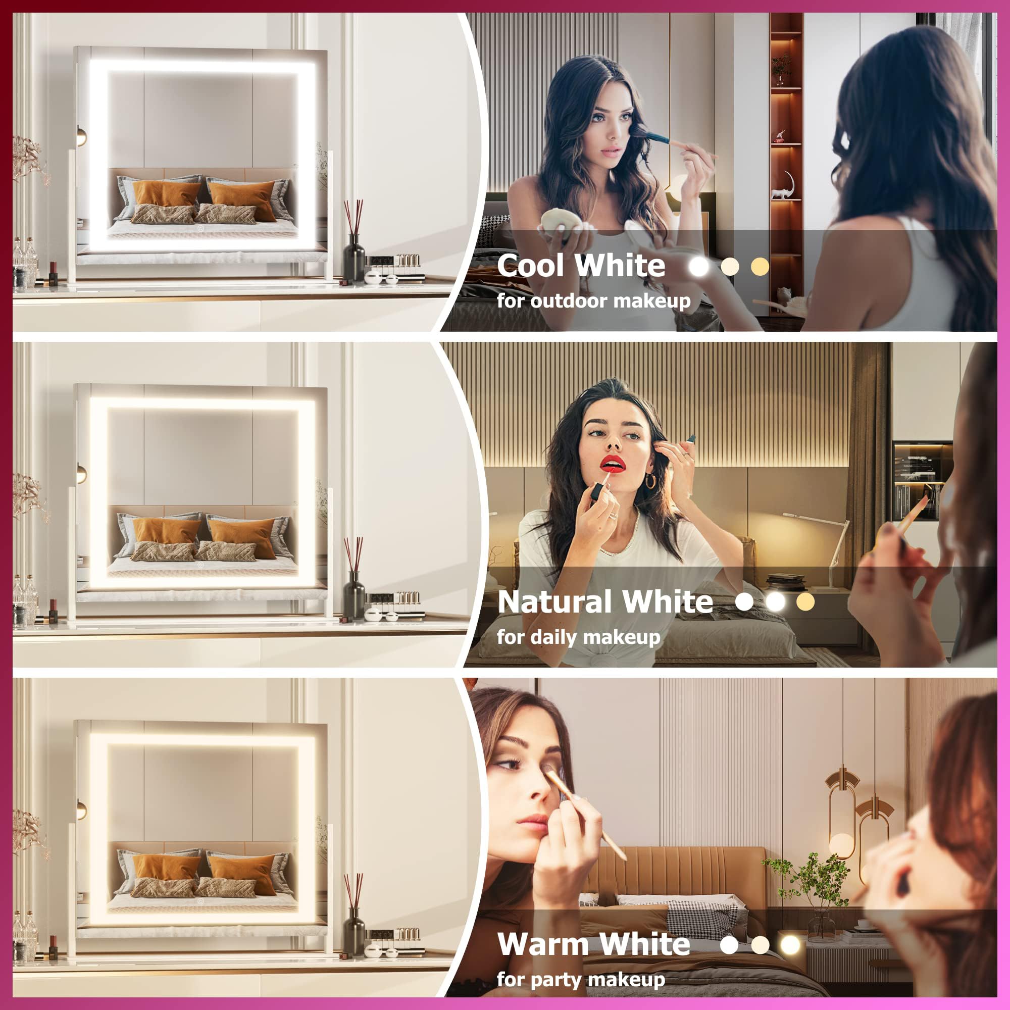 Hasipu Specchio da trucco con luce, 55 x 45 cm, specchio cosmetico con illuminazione, specchio cosmetico a LED con ingrandimento 10x e porta di ricarica USB, luce a temperatura 3 colori, Smart Touch,