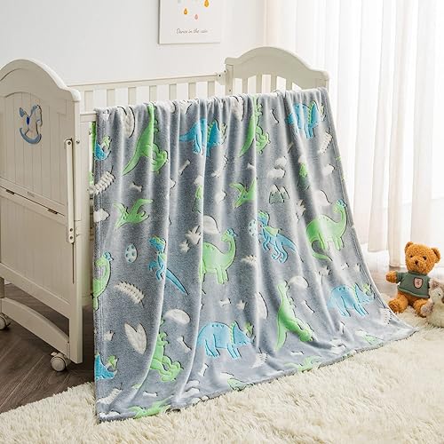 Miniatura 5 de Glow in The Dark Throw Blanket, Cute Dinosaur Blanket for Boys Girls, Soft Cozy Fuzzy Fleece Kids Blanket, Grey Toddler Blanket for Kids Christmas