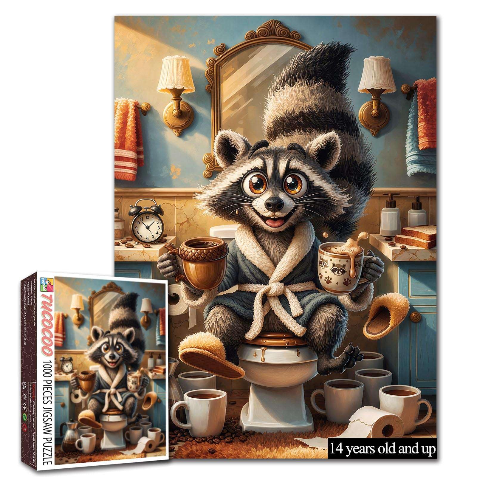 Funny Raccoon Coffee Puzzle Bathroom Humour Puzzle 1000 Piece Jigsaw Puzzle