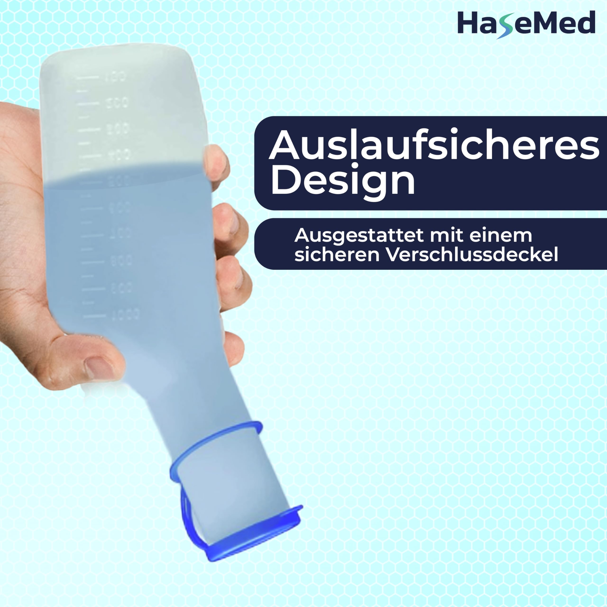 HaseMed - Bottiglia per urina da uomo, 1000 ml, con coperchio, 1 pezzo, autoclavabile fino a 130 °C, in polipropilene, a tenuta stagna e igienico, ideale per cura, ospedale e viaggi