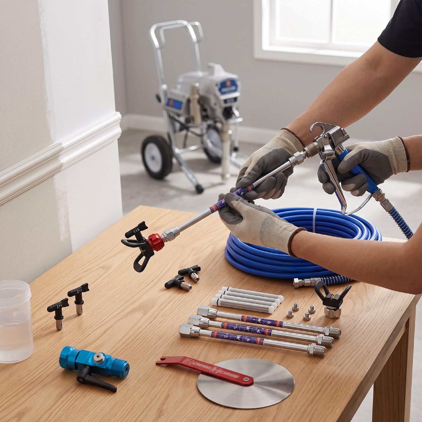 Kit de Pulverizador de Pintura sin Aire con Manguera de 15 M y 6