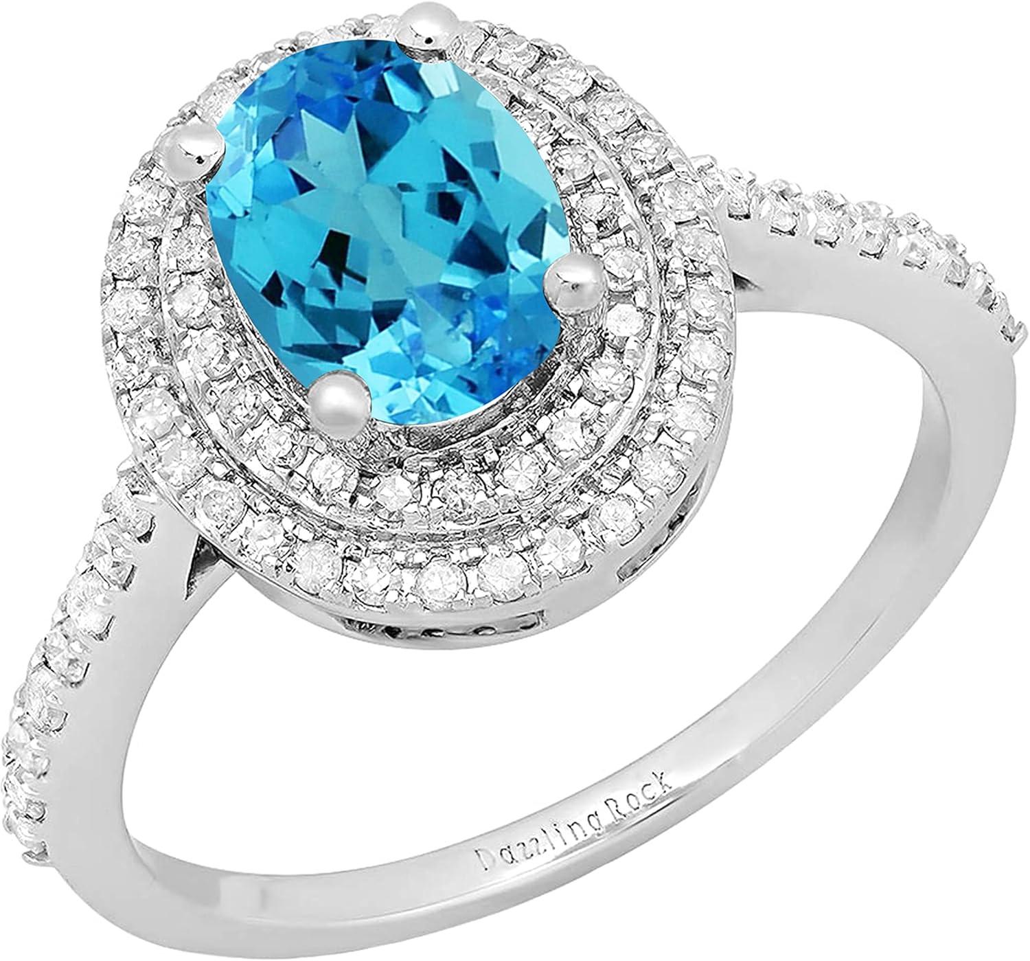 Dazzlingrock Collection 10K 8X6 MM Oval Gemstone & Round White Diamond Ladies Bridal Halo Style Engagement Ring, White Gold
