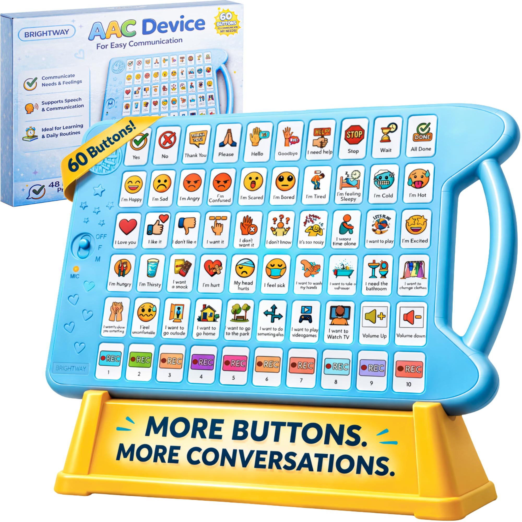 Dispositivo AAC para autismo y usuarios no verbales con 50 botones, 10 controles personalizables, volumen ajustable