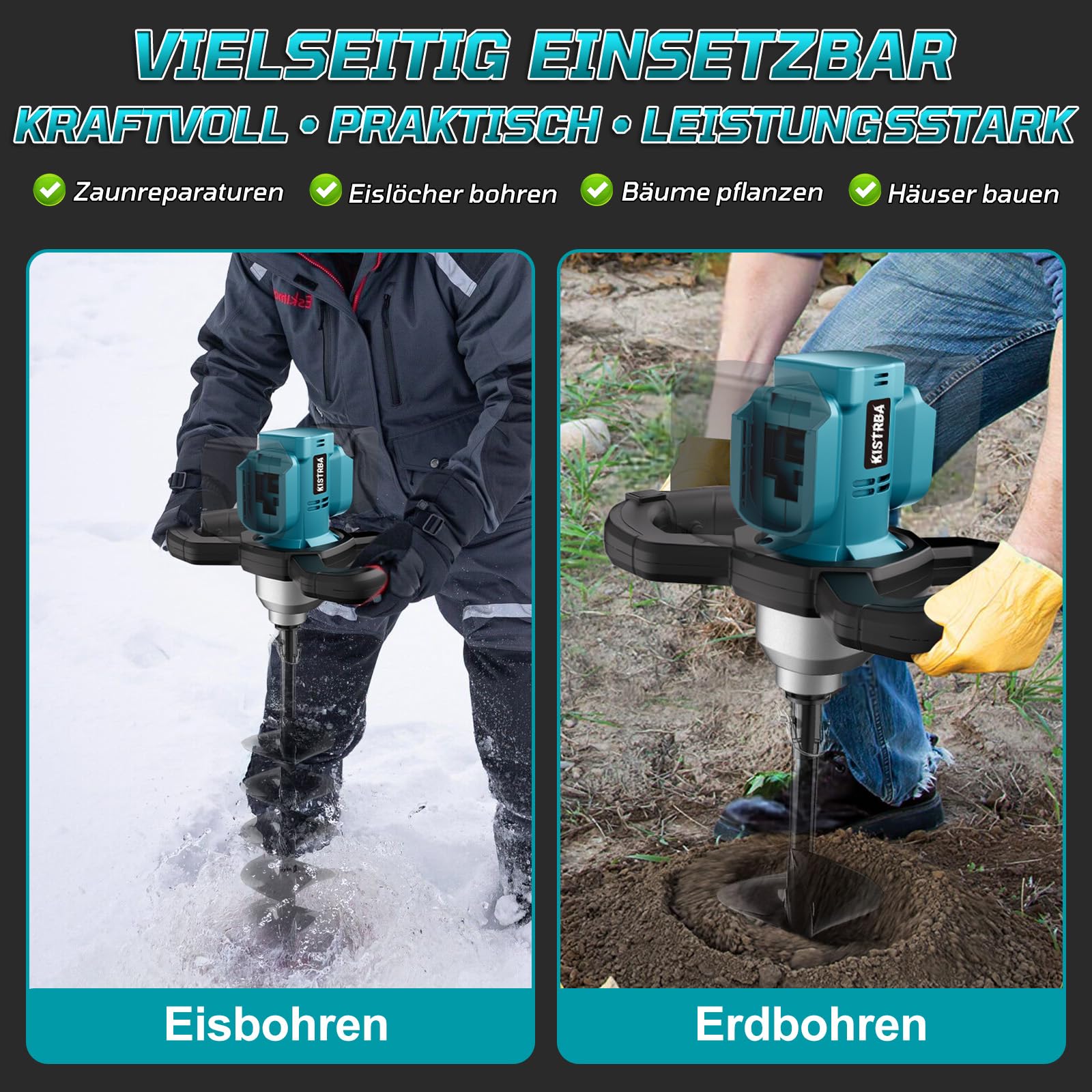 Akku Erdbohrer Eisbohrer für Makita 18V Akku, Ohne Akku, Ohne Bohrer | 1200W Bürstenloser Motor, Professional Erdlochbohrer für Gartenbau/Pfahlsetzung, Kompatibel mit Ø 4cm bis Ø 30cm Bohrer