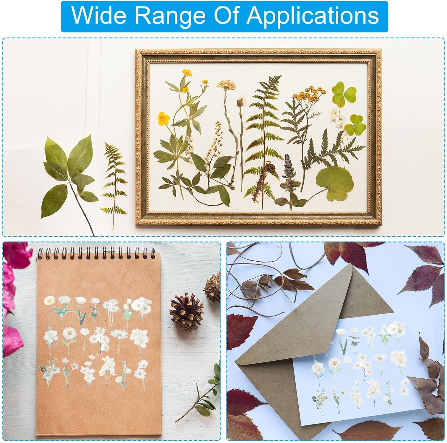 PATIKIL Transparent Flower Vinyl Stickers, 80 Sheet Waterproof PET Flowers Decals Floral Stickers for Scrapbook Journaling Crafts DIY Water Bottles, Blue