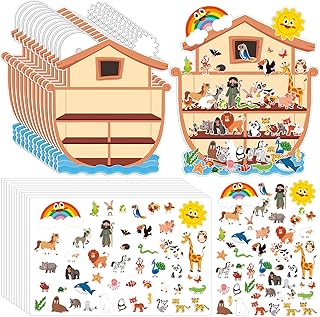 Thyle 12 Set Giant Noah's Ark Sticker Scene Kit Include 12 Backgrounds and 12 Sheets Self Adhesive Animal Stickers Noah's Ark Crafts Noahs Ark Decorations for Kids Sunday School Classroom Activities