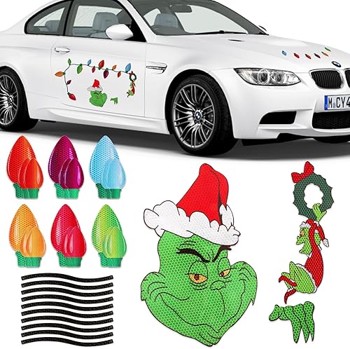 Miniatura 2 de 31 imanes reflectantes de Navidad para automóvil, decoración magnética para nevera, decoración navideña para refrigerador (Navidad)