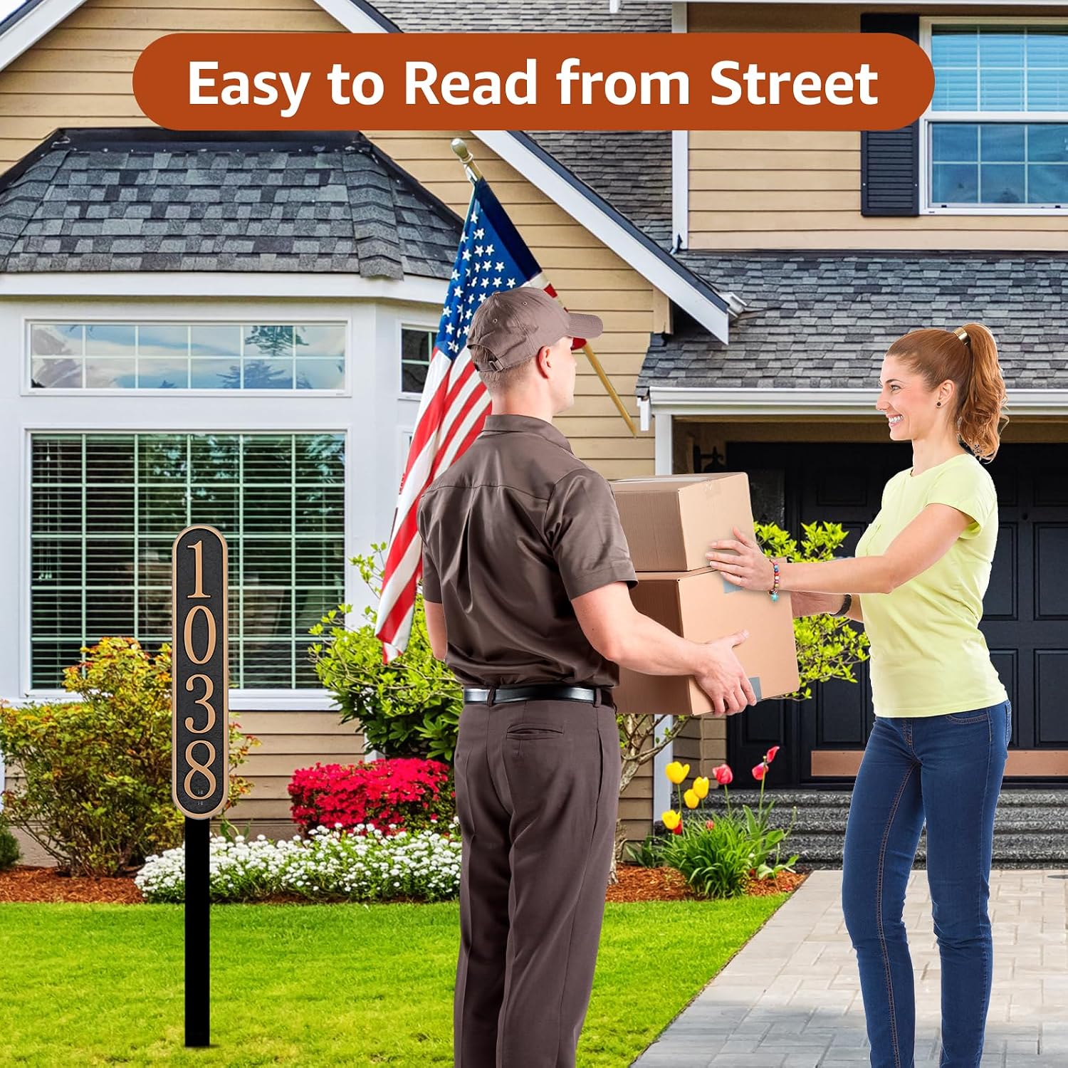 Lawn Address Sign Plaque - 15'' x 2.8'' Custom House Numbers Plaque Sign,House Numbers for Outside Lawn,Yard,Driveway,Ground,Garden Engraved Large Option with Stake