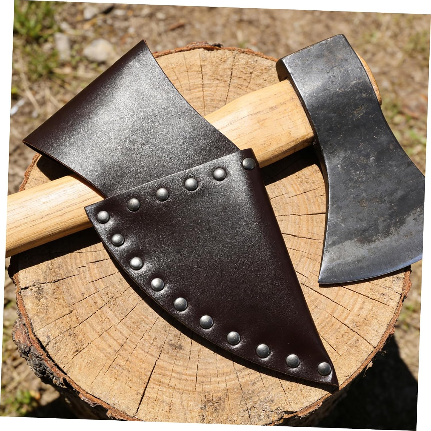 LABRIMP Outdoor Axe Sheath Hatchet Blade Cover Brown Riveted Pu Leather Axe Protector for Camping and Hiking Tool Storage Safety
