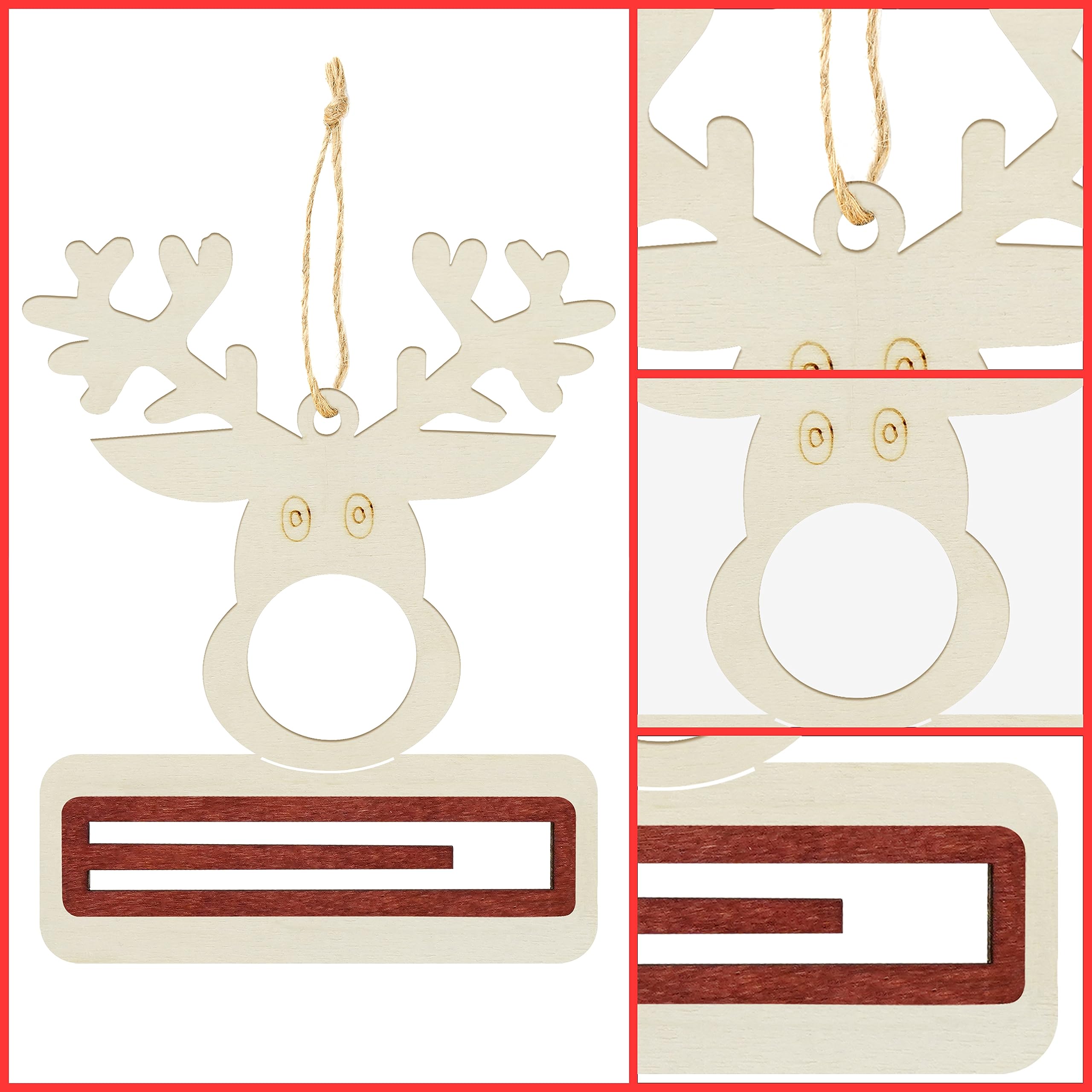 Lot De 6 Cartes Porte-Billets Noël En Bois - Décorations Festives 10x10cm Pour Cadeaux D'Argent