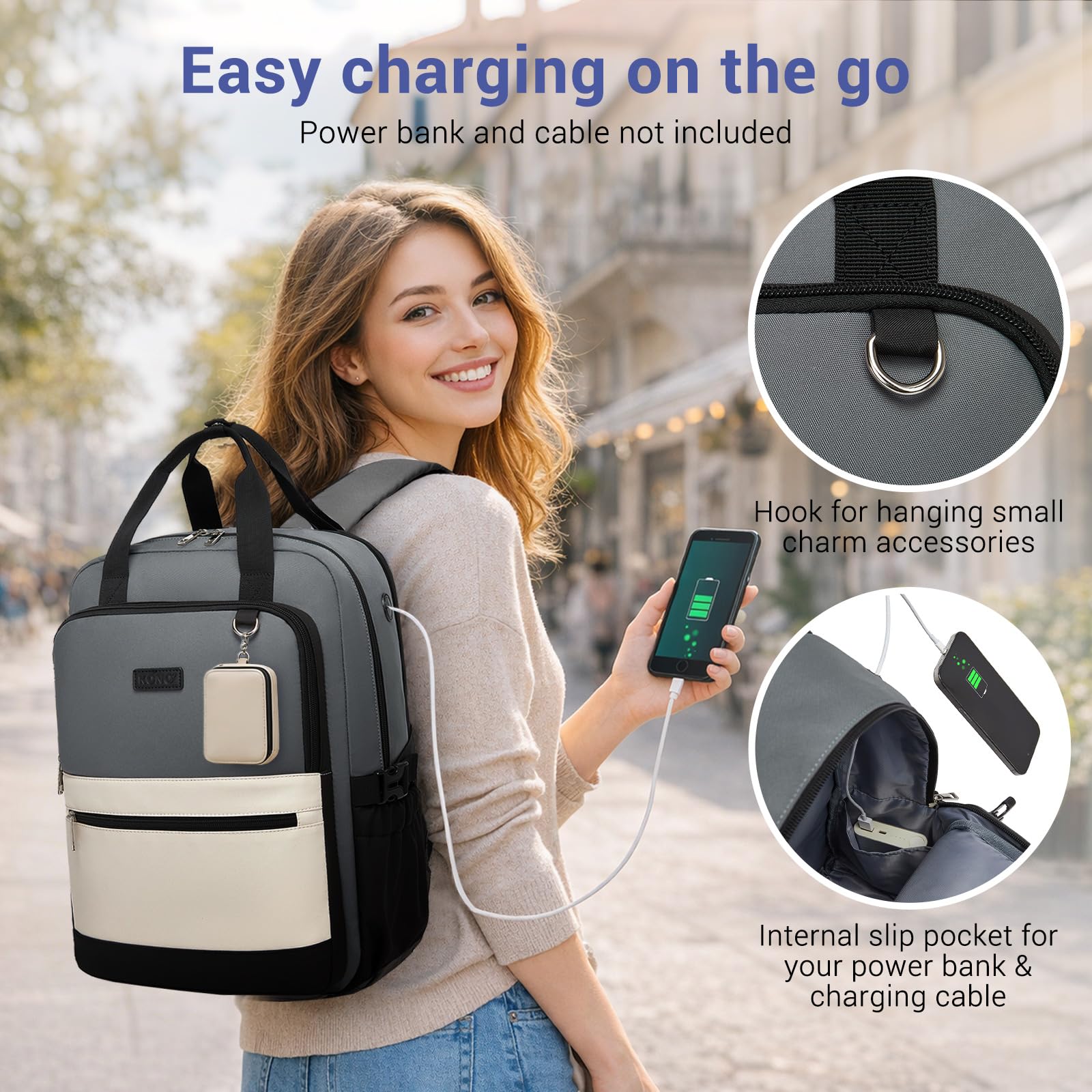 Kono Laptop Backpack Womens with Pouch Pocket for Large Capacity Cup, 15.6 Inch Laptop Bags for Women, Travel Backpack Water Resistant Large Rucksack for Work Business School College Teacher Girls - 3