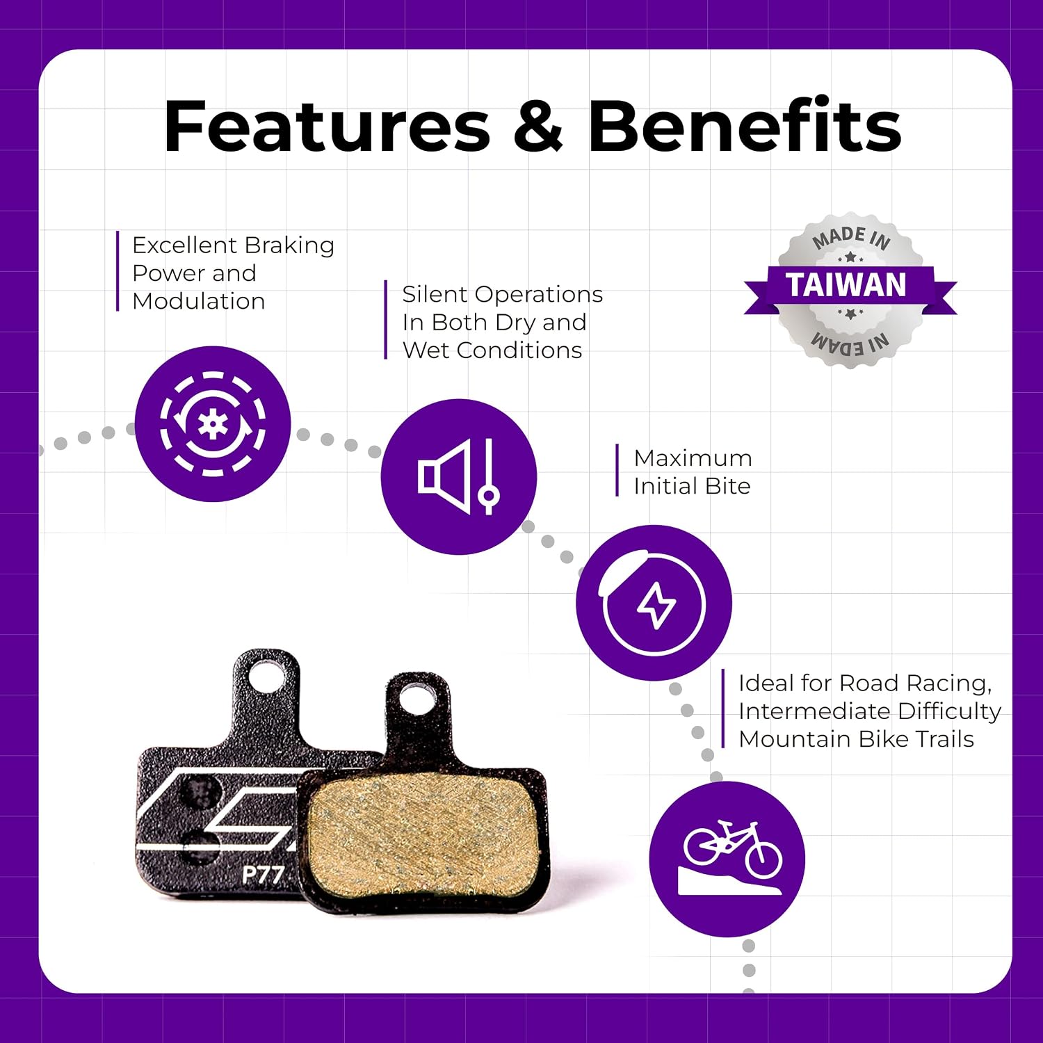 Bike Disc Brake Pads Compatible with SRAM 2-Piston Caliper: Level eTap AXS Red/Force/Rival AVID Elixir 9 7 5 3 1 R-Road/Gravel Bike 77 OE Shape (Semi-Metallic/Ceramic)