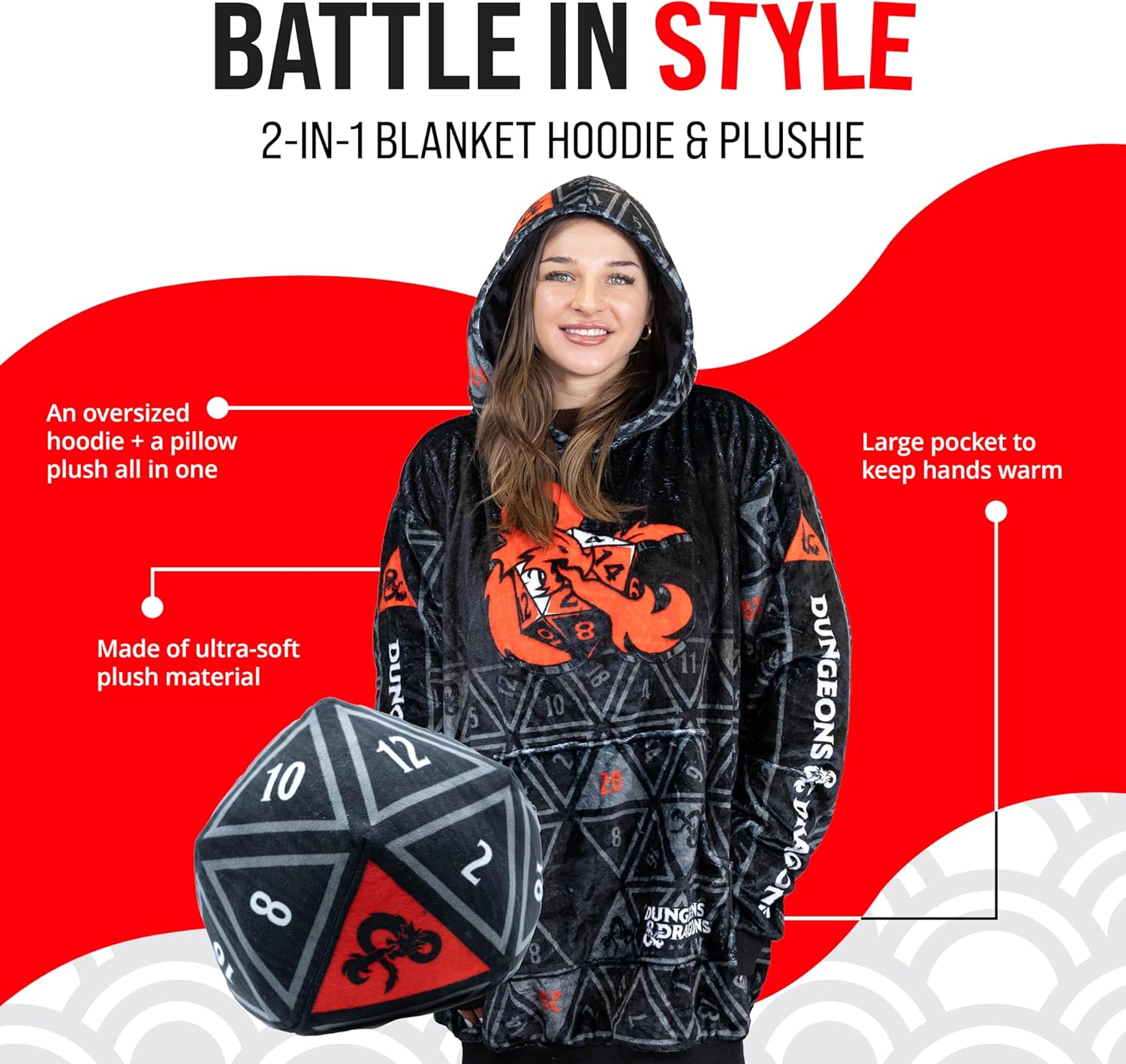 Plushible Wearable Blanket Hoodie - Oversized Dungeons and Dragons Themed Long Sleeve Sweatshirt Pocket - 2-in-1 Oversized Hoodie Blanket Pillow - Cozy Snugible Gifts for Men and Women