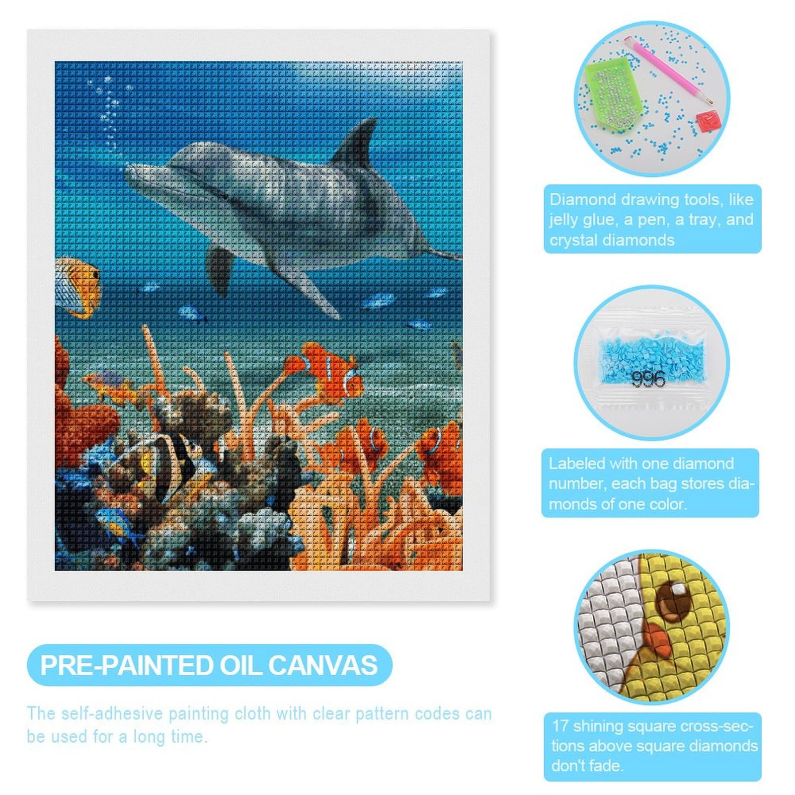 Dolphins Blue Diamond Art Kits for Adults Diamond Art