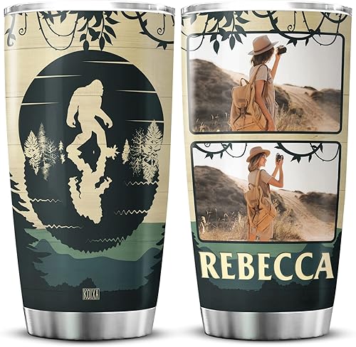 Vaso de café personalizado con foto Bigfoot Sasquatchs, taza de viaje con tapa, nombre personalizado, regalos de cumpleaños para amigos, niños,