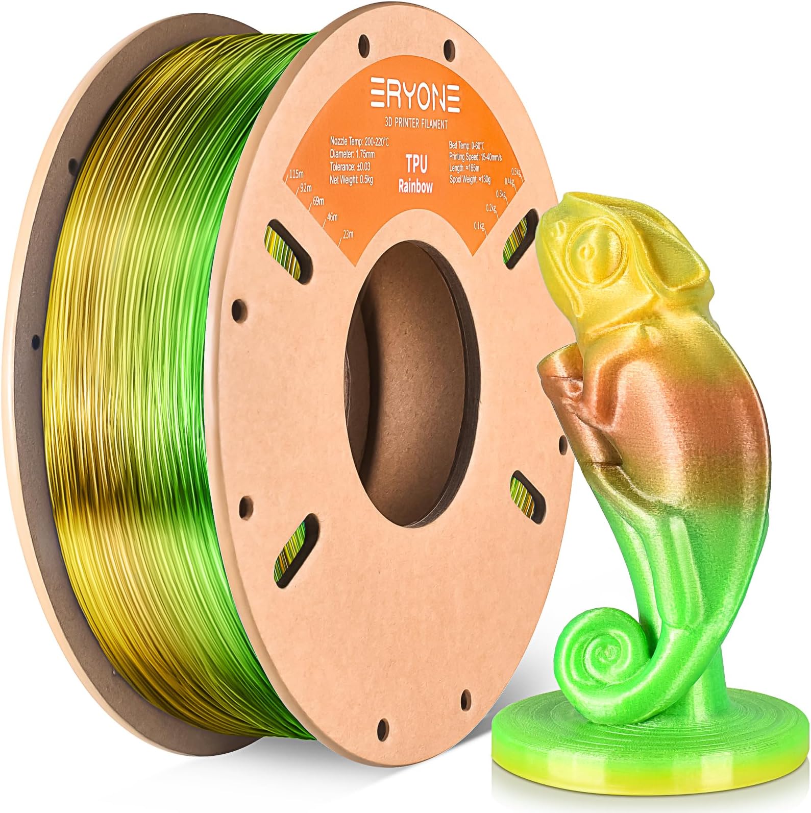 ERYONE TPU Filament 1.75mm, 3D Printer Filament,Flexible 95A TPU, +/-0.03mm, 0.5kg 1 Spool, Aurora Rainbow