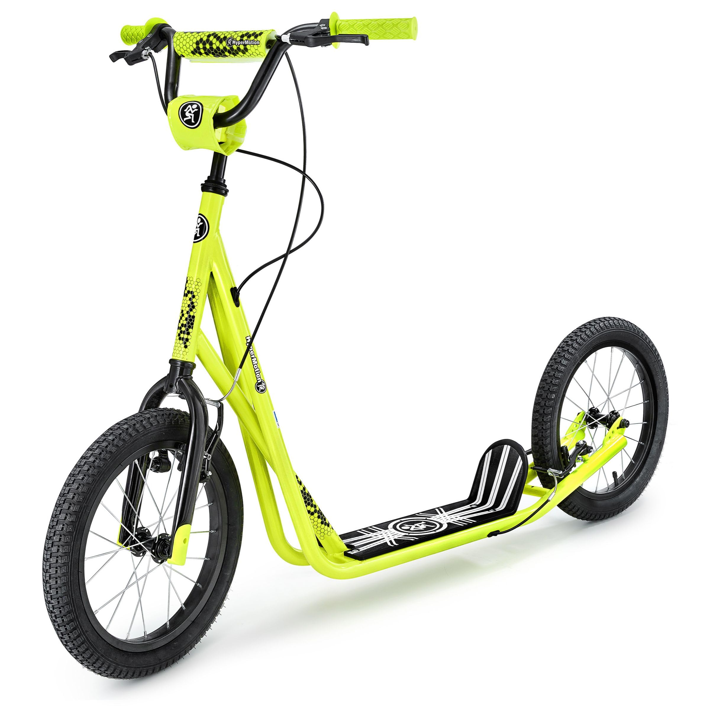HyperMotion Runkie Patinete Urbano 16 Pulgadas Ruedas Inflables, Manillar Ajustable, Doble Freno Manual, para Niños Desde 8 Años, Jóvenes y Adultos, Amarillo