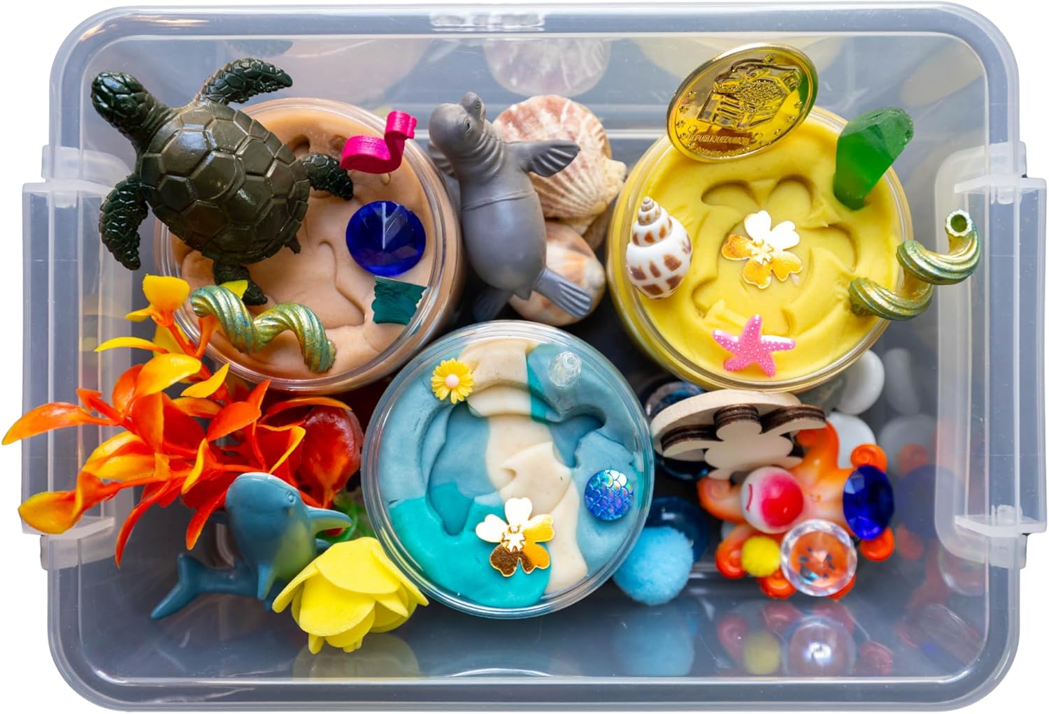 Play Dough Kit, Playdough Sensory Kit, Non-Toxic, Open Ended Toys, Sensory Motor Aids, Gift for Kids & Toddlers, Sensory Play Set, Fine Motor Activity (Ocean Play Dough Kit)