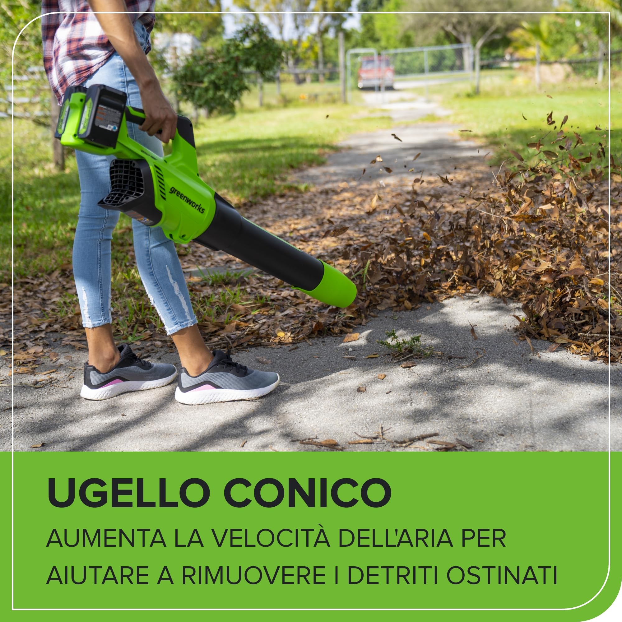 Greenworks Tools 48V(24V x 2）Soffiatore Assiale a Batteria, Ioni di Litio Velocità d'Aria 217 Km/h Potente Tubo Soffiatore Assiale Controllo di Velocità Elettronico Con Batteria e Caricatore GD24X2AB