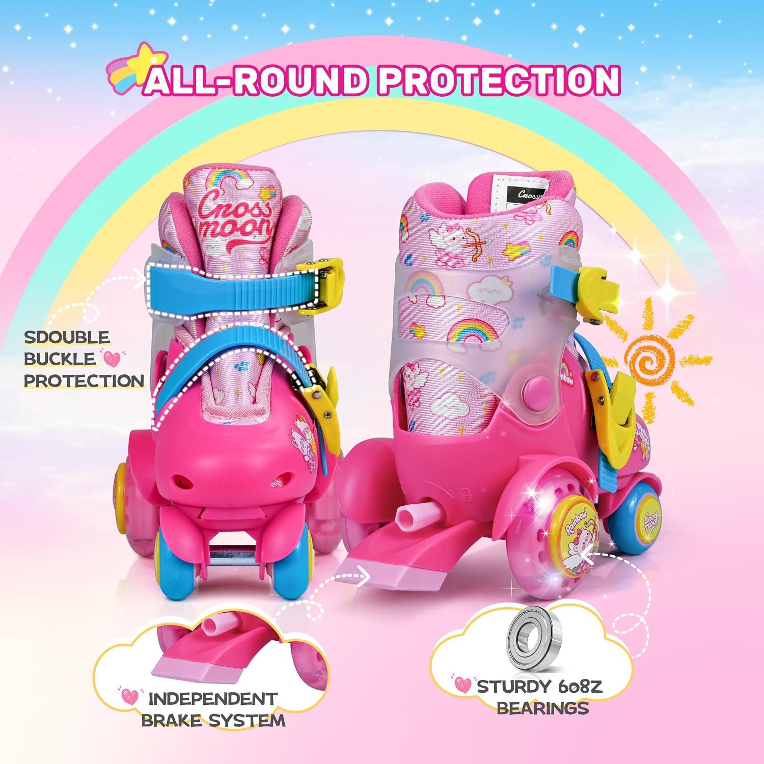 Adjustable Beginner Skates for Kids – Light-Up Wheels, Fun Tractor Design for Girls, Boys, Toddlers