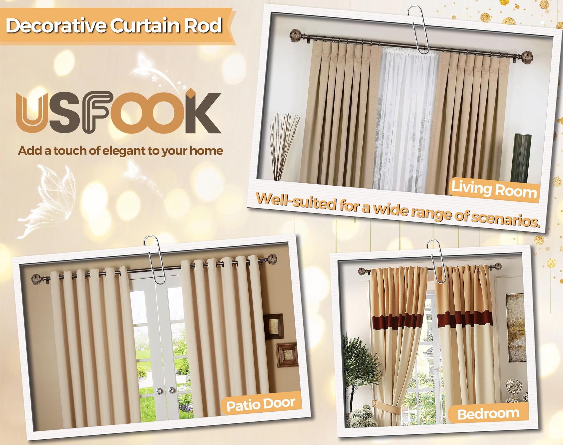 Bronze Curtain Rods - Adjustable 32-58 Inch -6 Bronze Curtain Rods - Adjustable 32-58 Inch -6