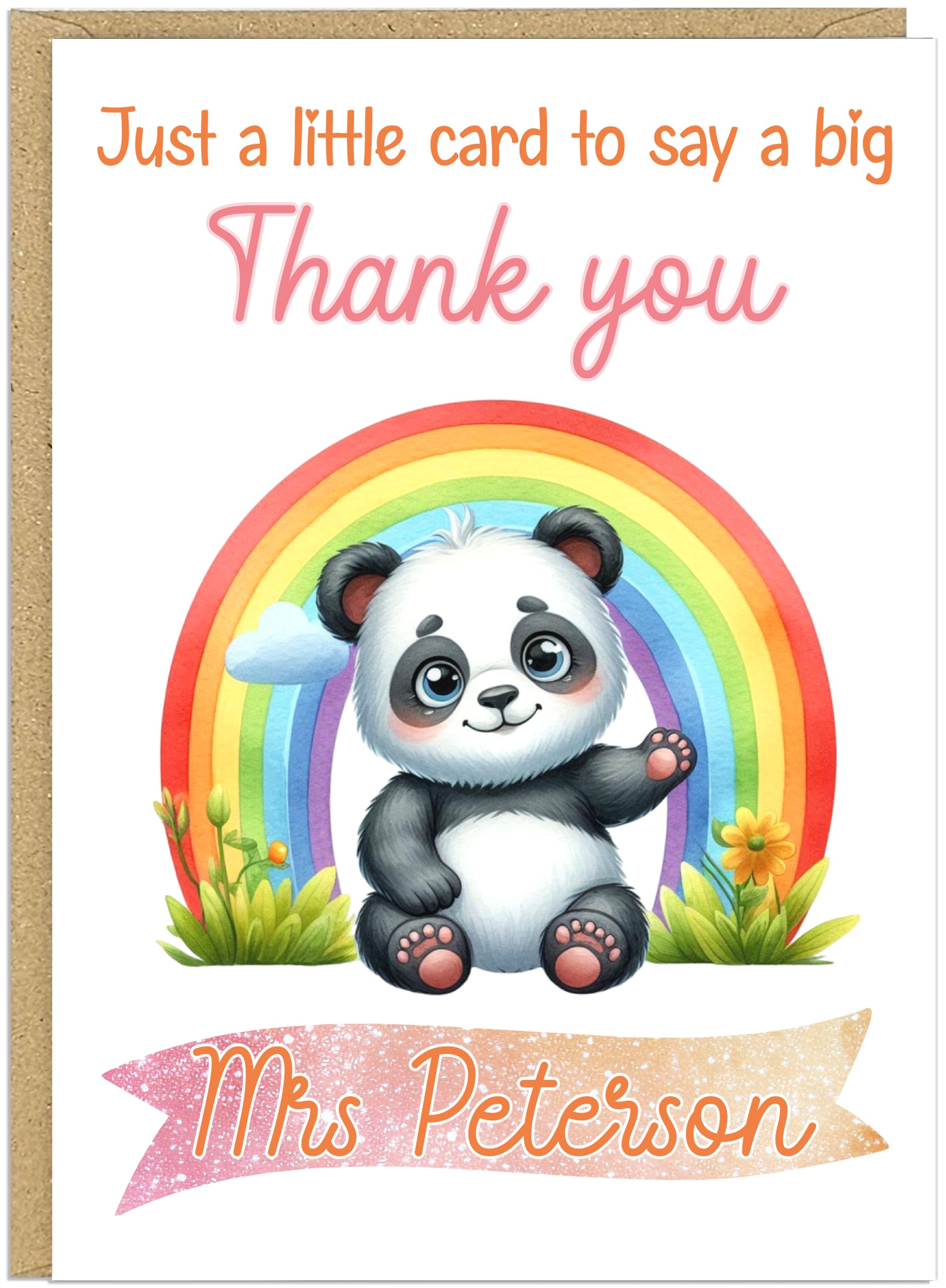 Cute Thank You Cards with Rainbow Animals - Say a Big Thanks! for Family Friends Teachers Neighbours Key Workers - Add Own Customised Name 15 Personalised Design Choices (Panda 2)
