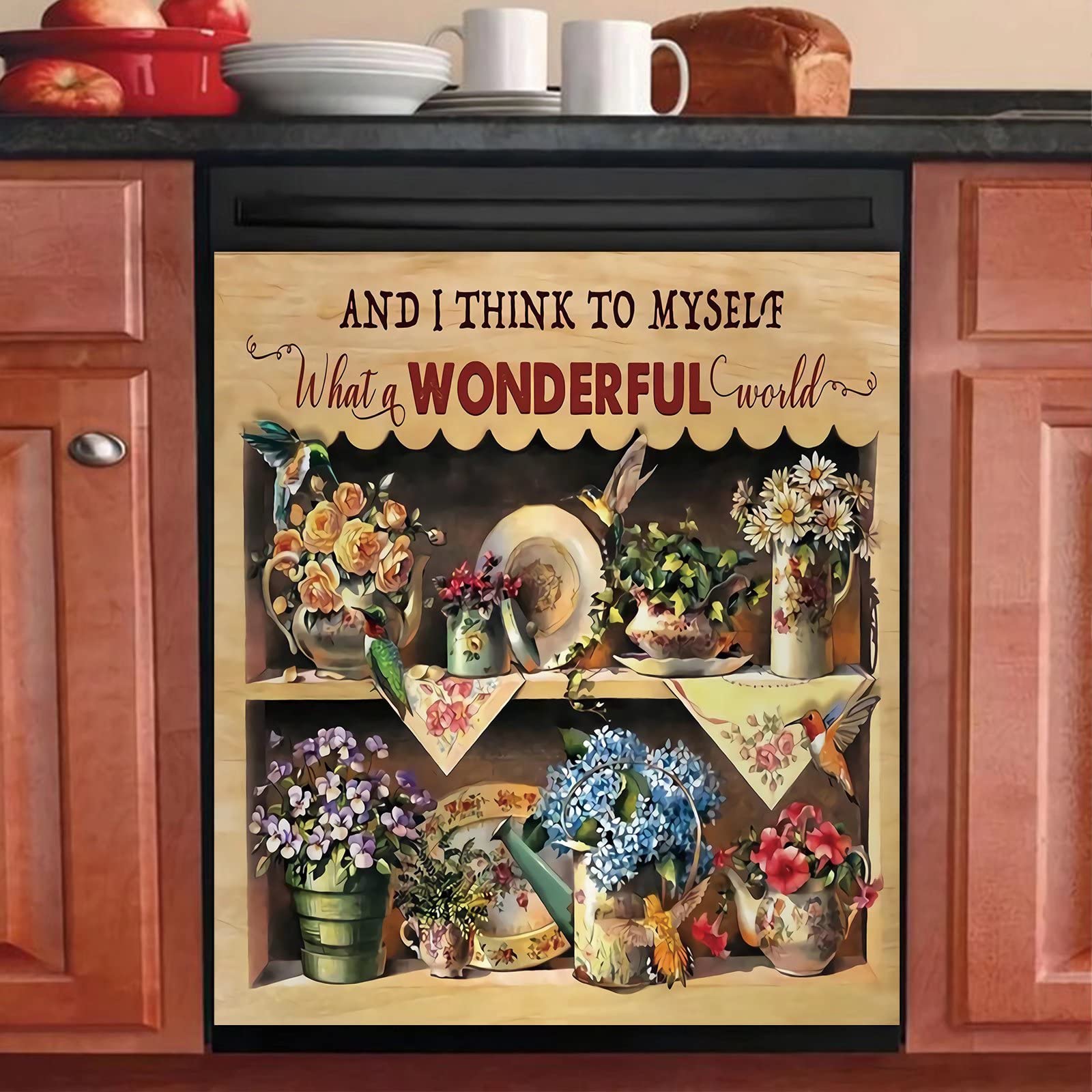 Kigai Hydrangea & Hummingbird Dishwasher Magnet Cover - 23"x26" Decorative Vinyl Sticker For Kitchen Appliances - View #4