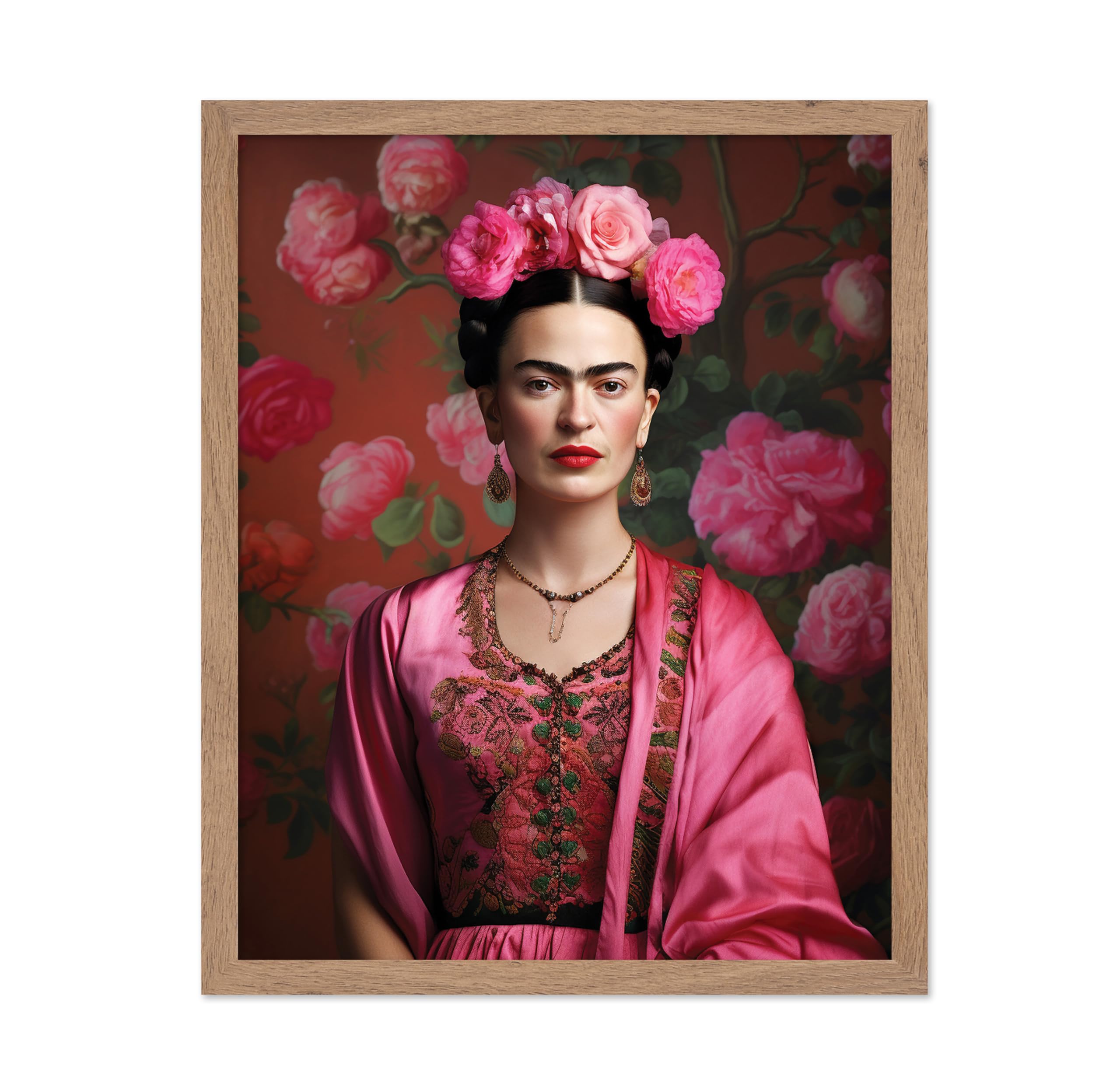 Monem Art Frida Print - Portrait Poster - Mexican Painter Art - Aesthetic Wall Design - Floral Gift for Men & Women - Decor for Bedroom, Living Room,