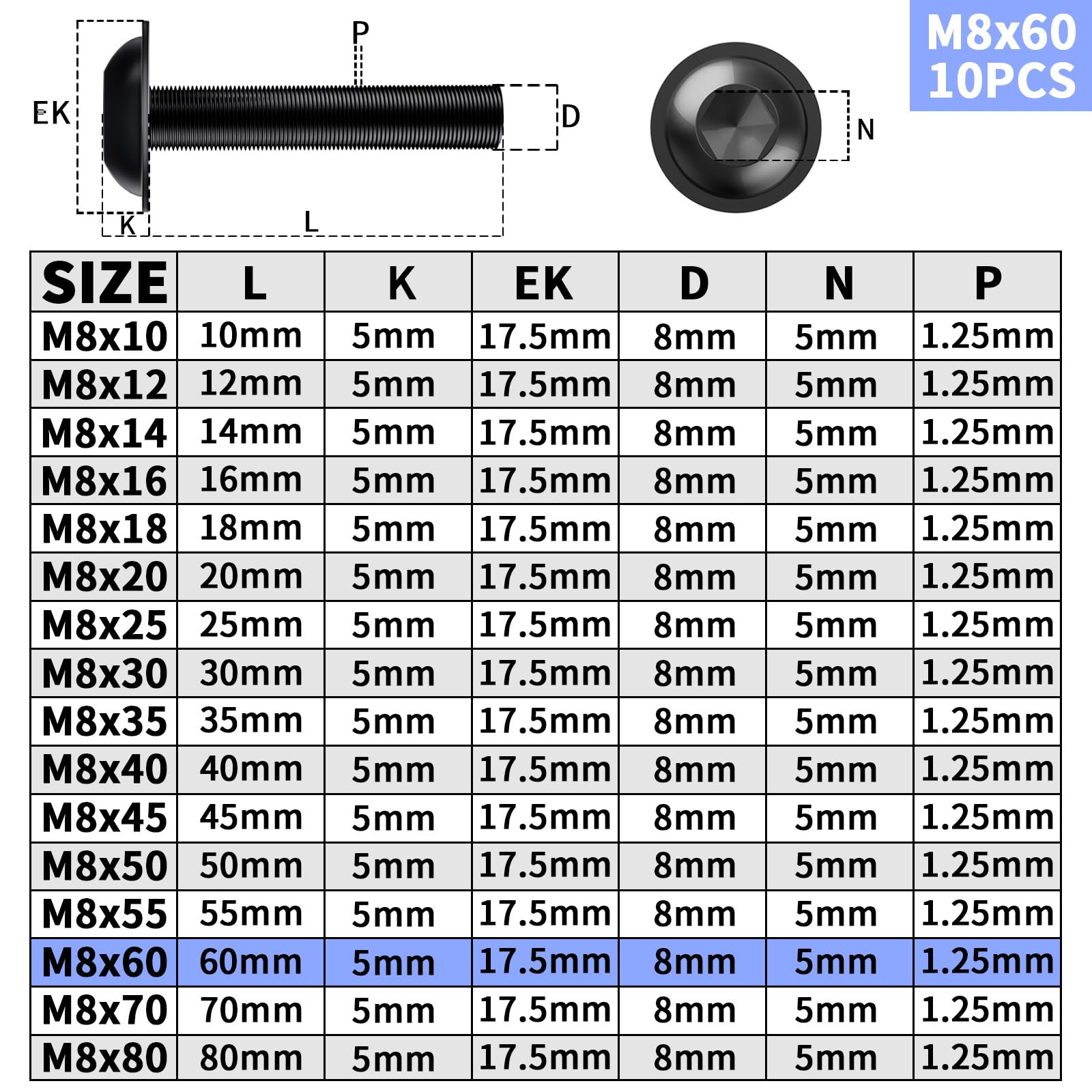 TXXATX M8x60mm Bolts Flanged Button Head Socket Cap Screws 10 Pcs 304 Stainless Steel Pan Head Screws Black Oxide Allen Bolts ISO7380-2 with Hex Drive for Table Legs Vehicles DIY Model Building - Image 2
