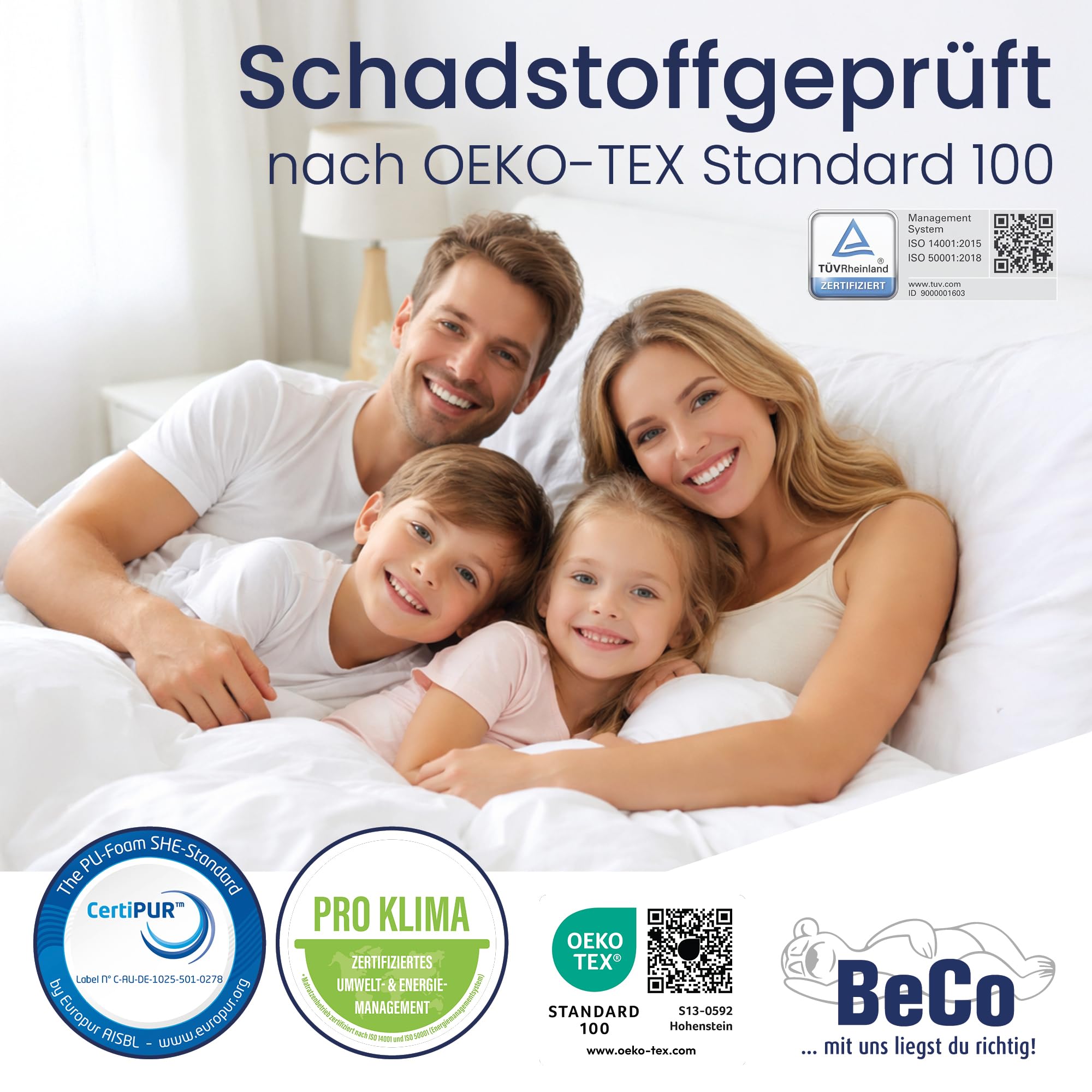 BeCo Vision Top Matratze 90x200 cm H4-7 Zonen Kaltschaummatratze - Stiftung Warentest GUT (2020) - ergonomisch für Seiten- & Rückenschläfer mit 22 cm Höhe - Oeko-TEX - Made in Germany