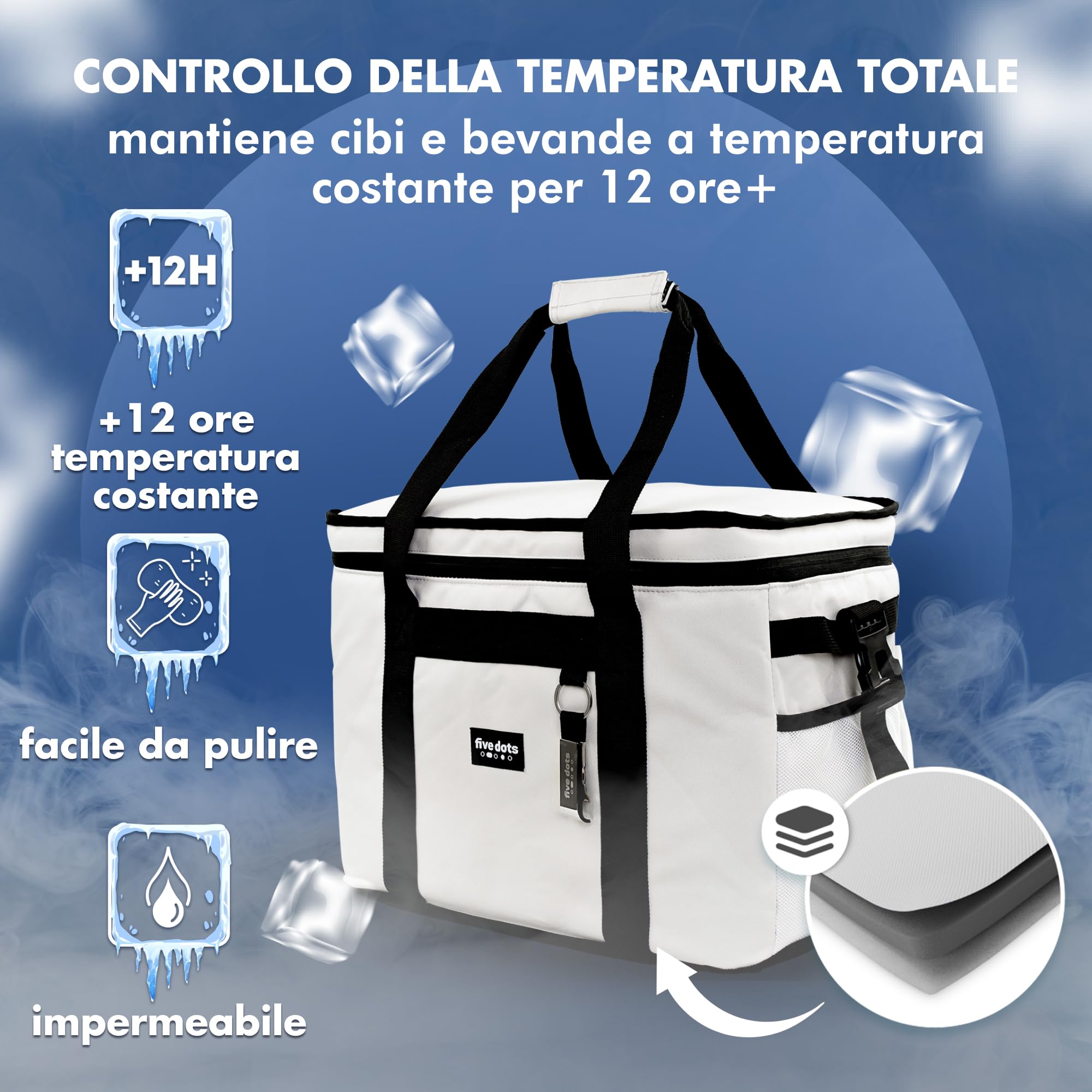 five dots Borsa Termica Porta Pranzo - Borsa Porta Pranzo Termico con Raffreddamento fino a 12 Ore | Frigo Piccolo da Pranzo, Lunch Bag Pieghevole e Impermeabile | Ideale per Ufficio, Lavoro e Viaggi