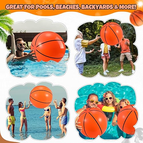 Miniatura 6 de Paquete de 2 pelotas de baloncesto inflables de 20 pulgadas, pelota de playa de baloncesto grande para piscina, pelota deportiva que rebota para