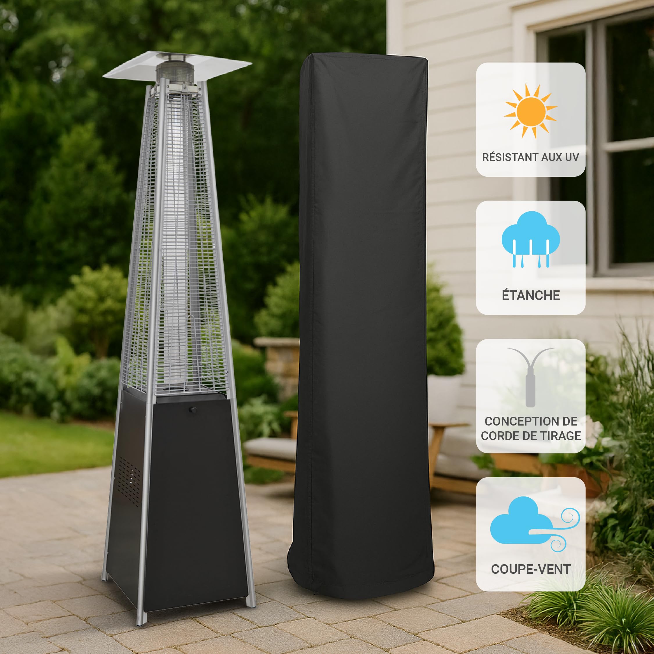 BU-KO Chauffage au Gaz Pyramide 13kW Acier Inoxydable Extérieur Jardin