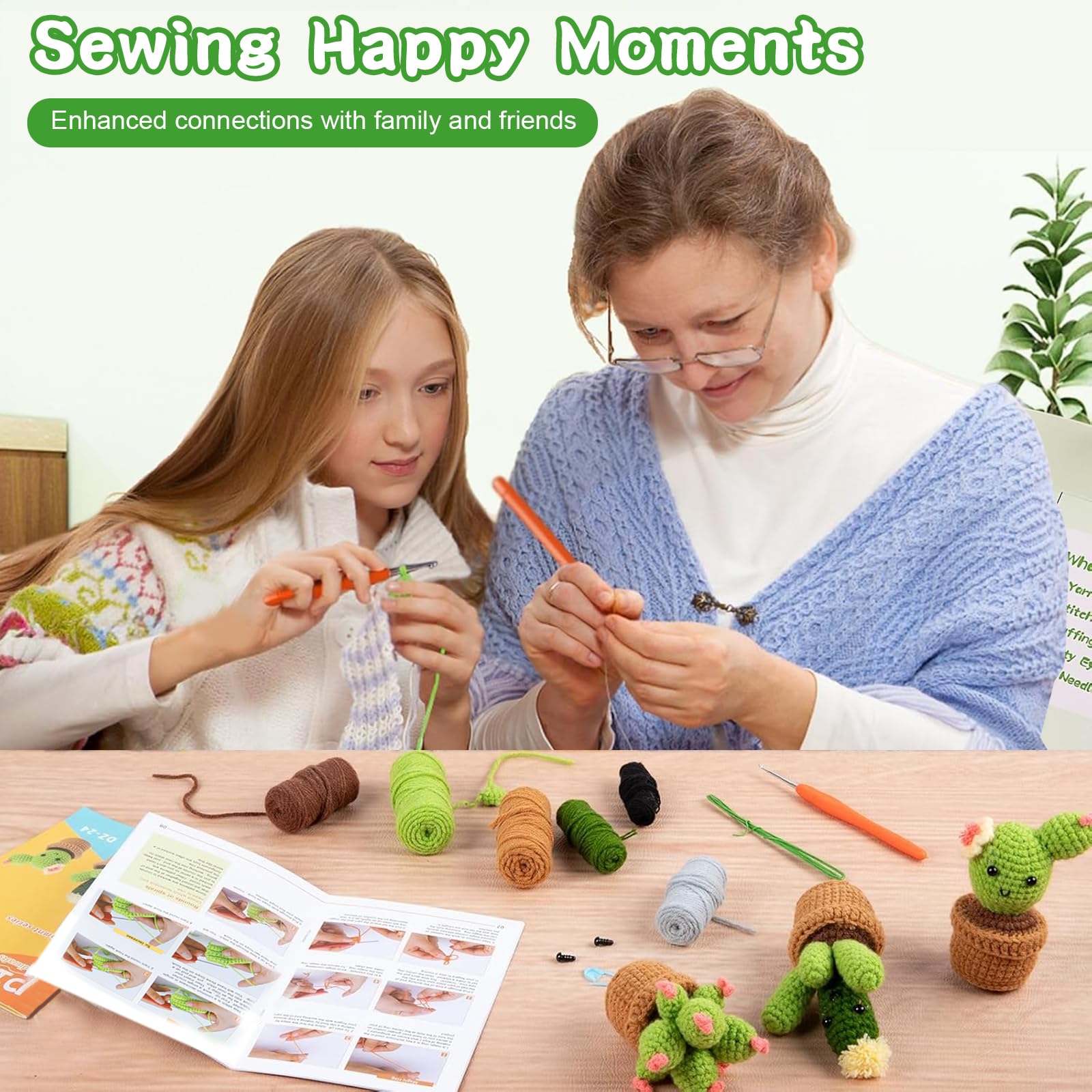 Coopay Gehaakte starterskit voor beginners en volwassenen, inclusief ergonomische metalen haaknaalden 0,6 mm tot 6 mm, accessoires en cactuskoffer, breiset met wol en naalden